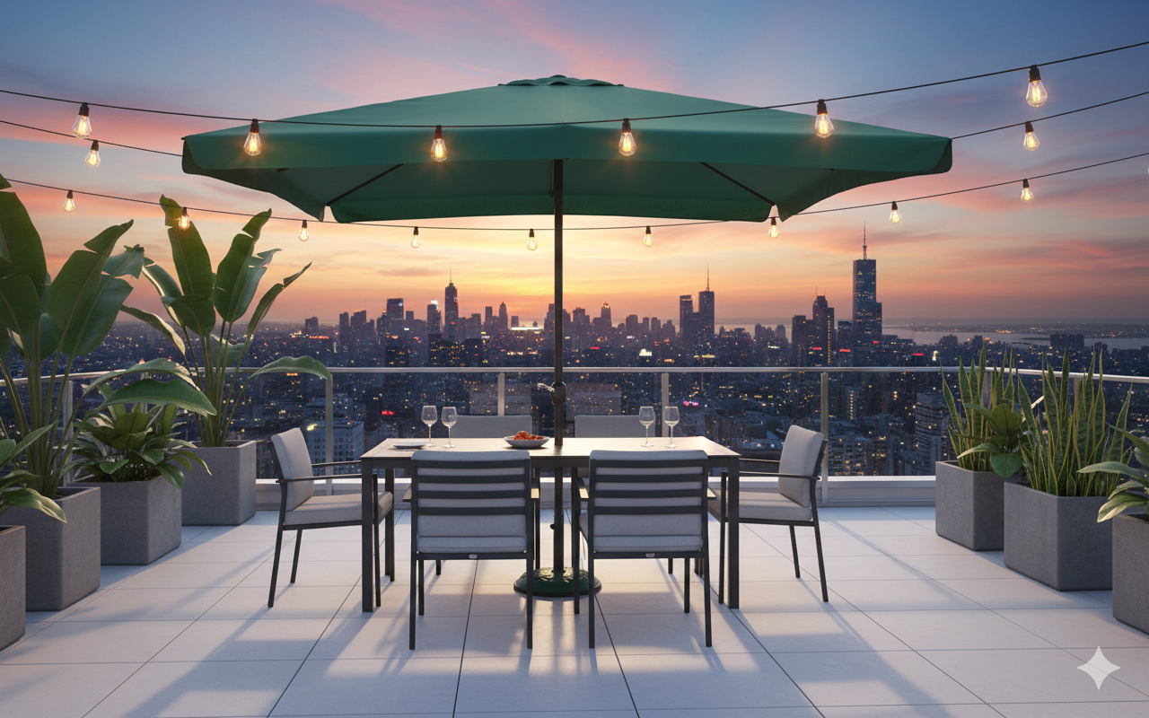 Ombrellone Rettangolare da Giardino 3x4 m Palo Ø48 mm in Alluminio Soriani Verde...