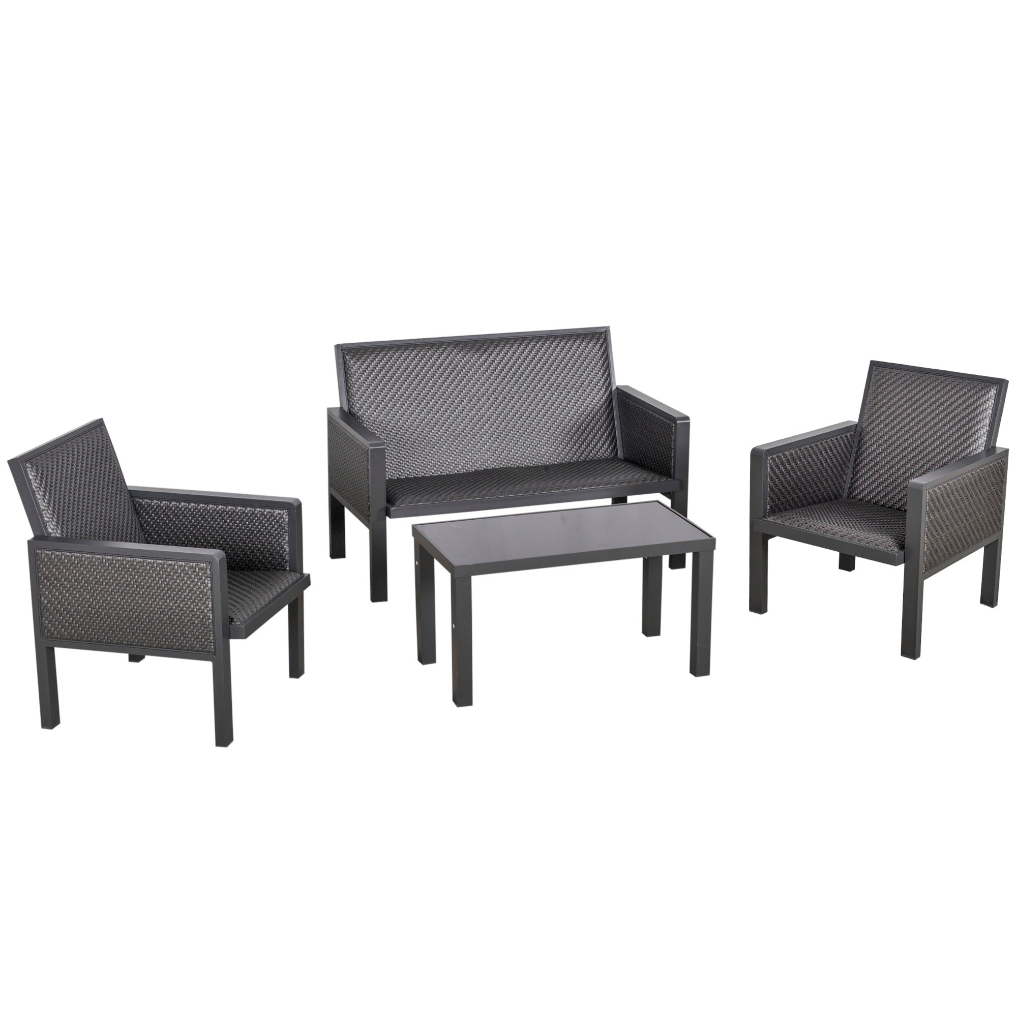 Image of Set Salotto da Giardino Divano 2 Poltrone e Tavolino in Rattan Grigio