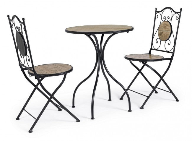 Set Tavolino e 2 Sedie Pieghevoli da Giardino Kansas in Metallo