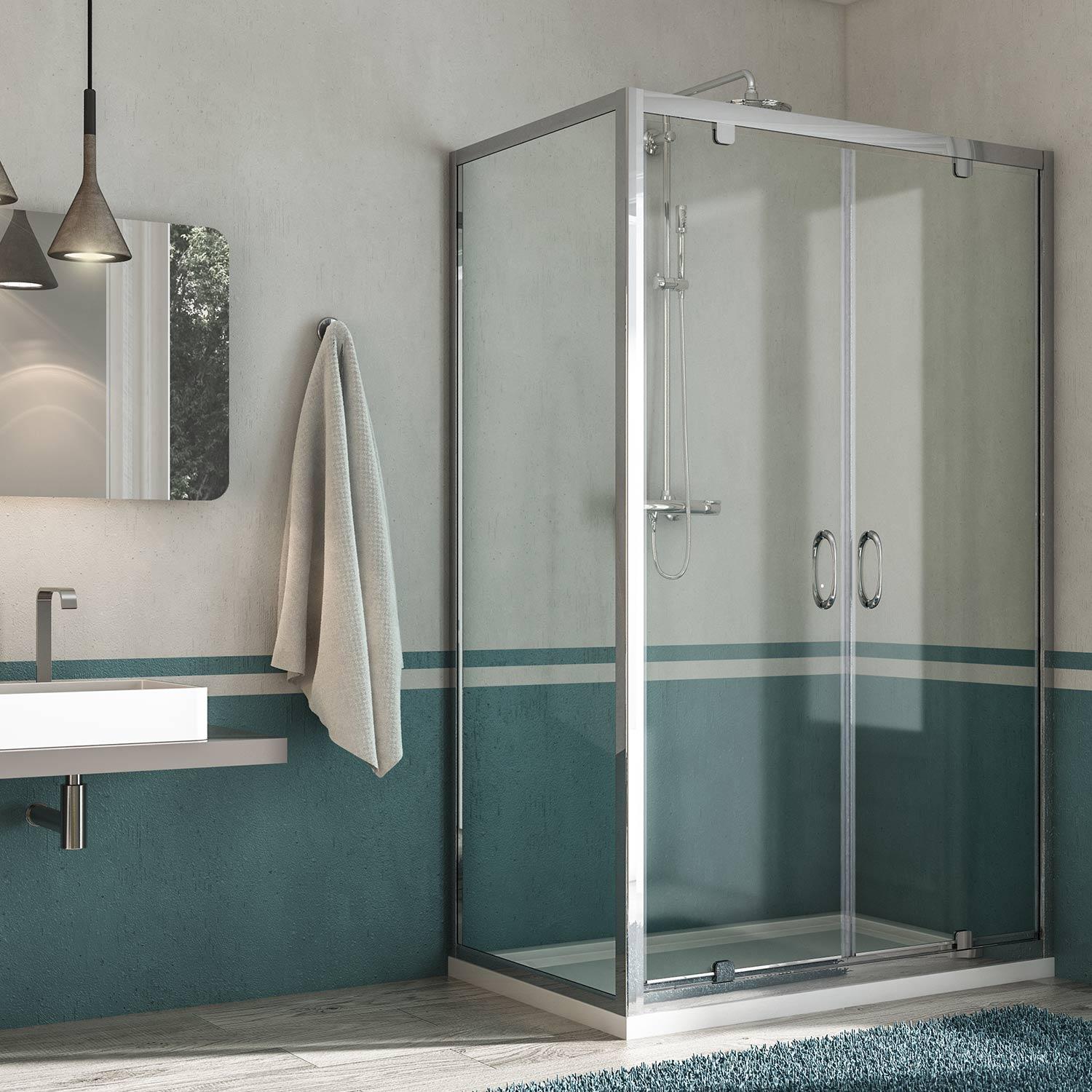Box Doccia Rettangolare 2 Ante Battenti In Cristallo H185 Fosterberg Koge Duo 70x100 cm...