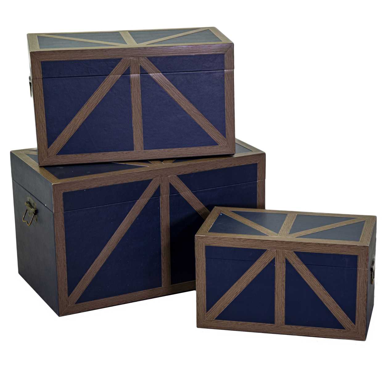 Image of Set 3 Bauli Rettangolari in Similpelle e Legno Blu