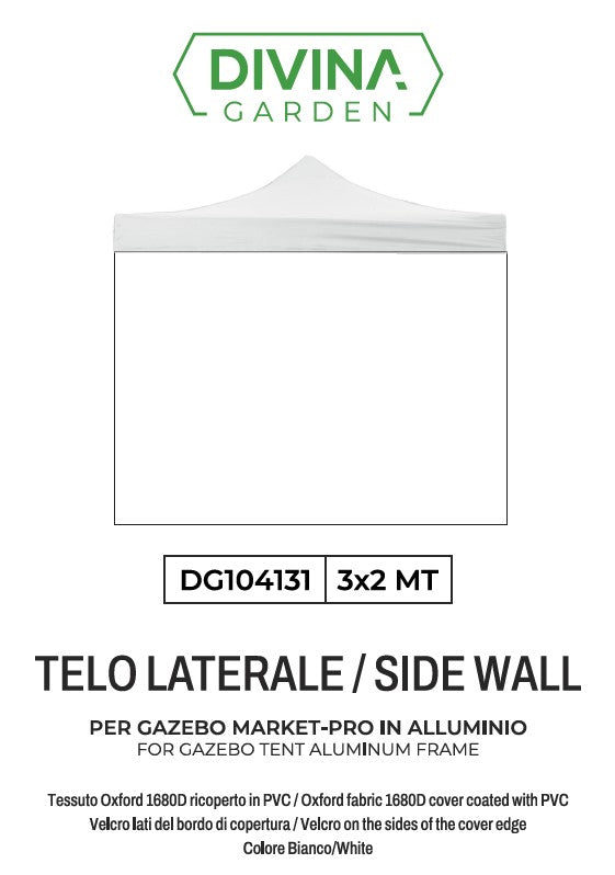 Telo Laterale 3x2 m Ricambio Per Gazebo Richiudibile Telo Oxford Impermeabile Bianco...