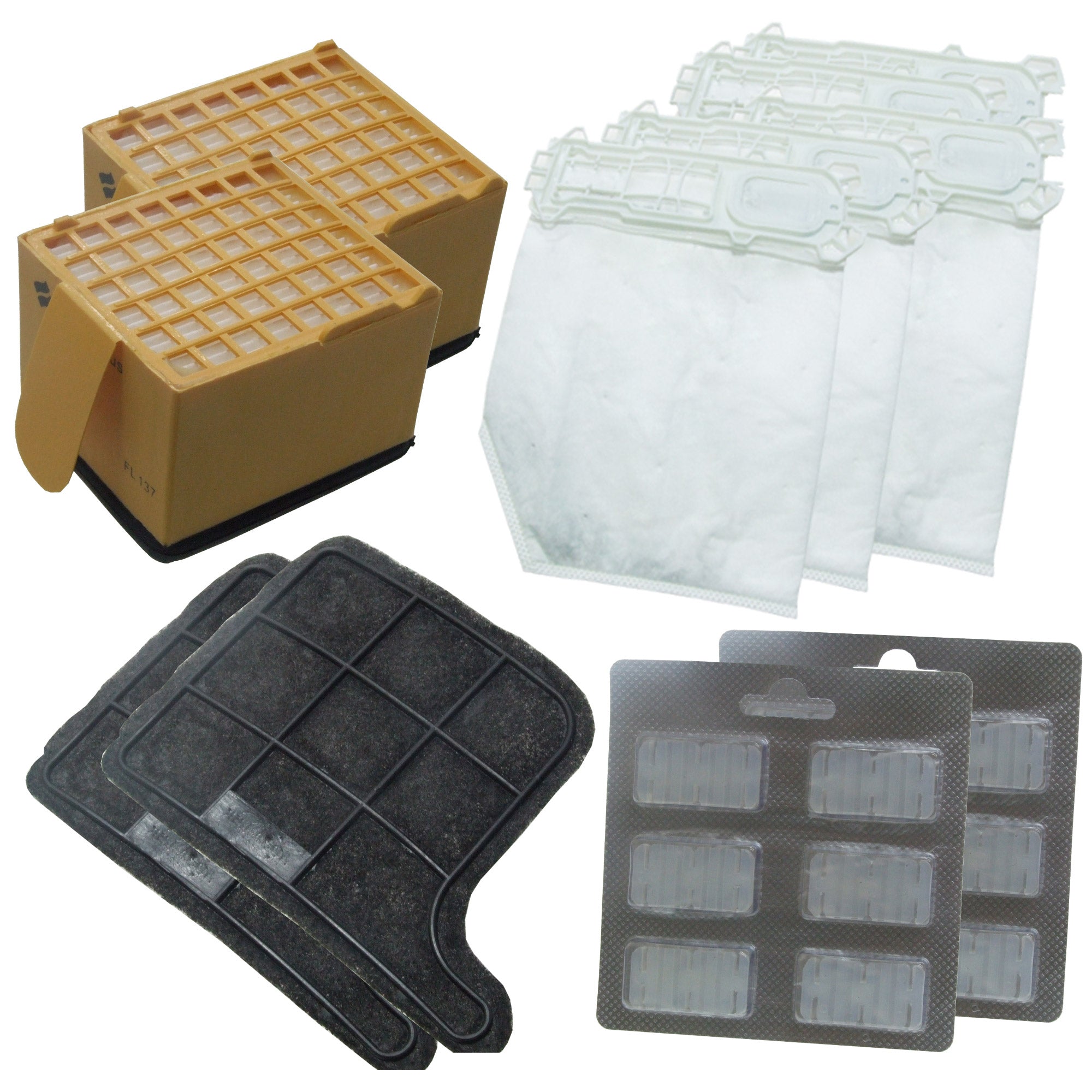 Kit Ricambi 12 Sacchetti 12 Profumi 2 Filtri Hepa 2 Filtri Motore Compatibili Folletto VK135 VK136...