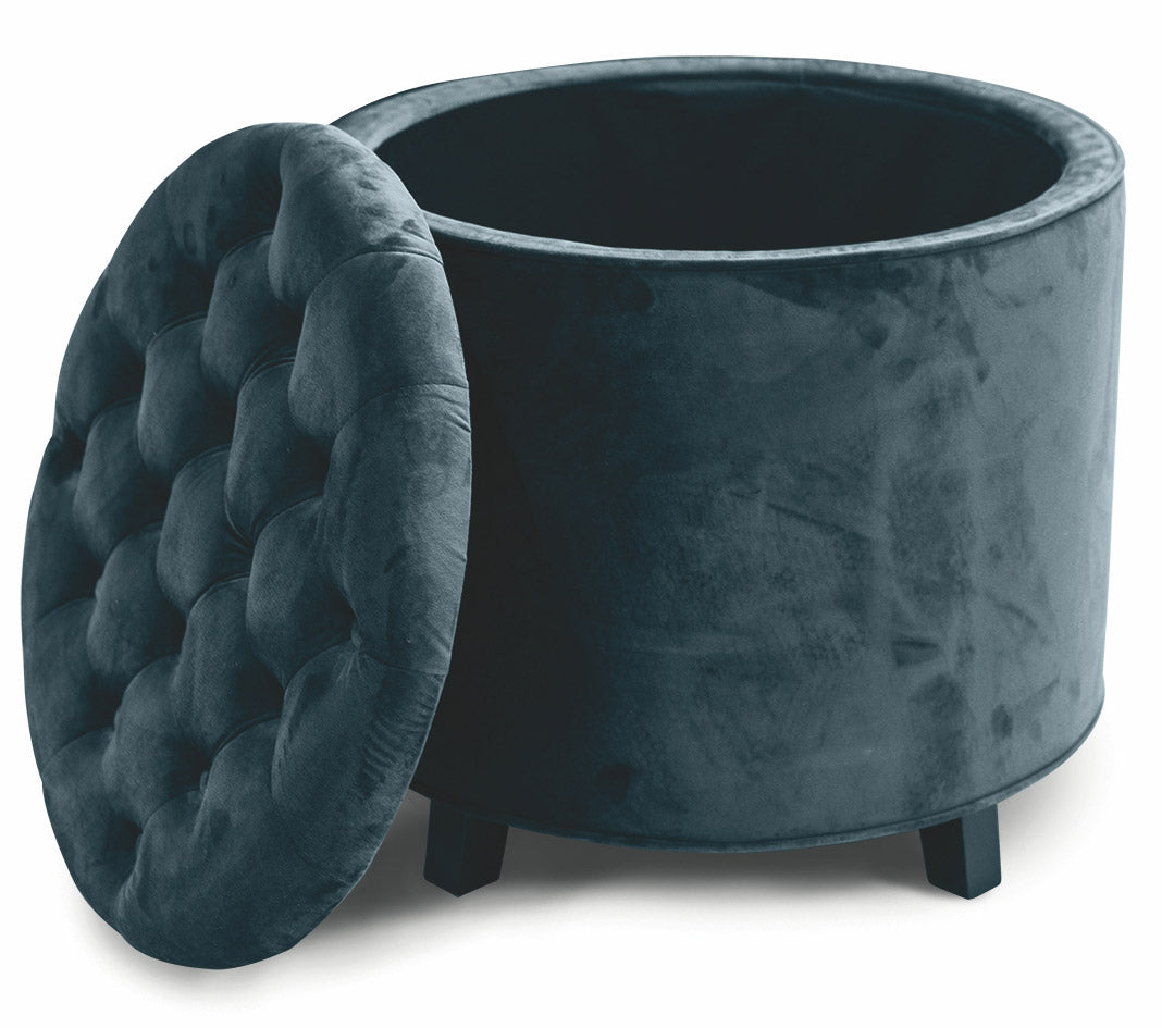 Pouf Poggiapiedi Contenitore Ø55x55 cm in Velluto Soriani Blu...