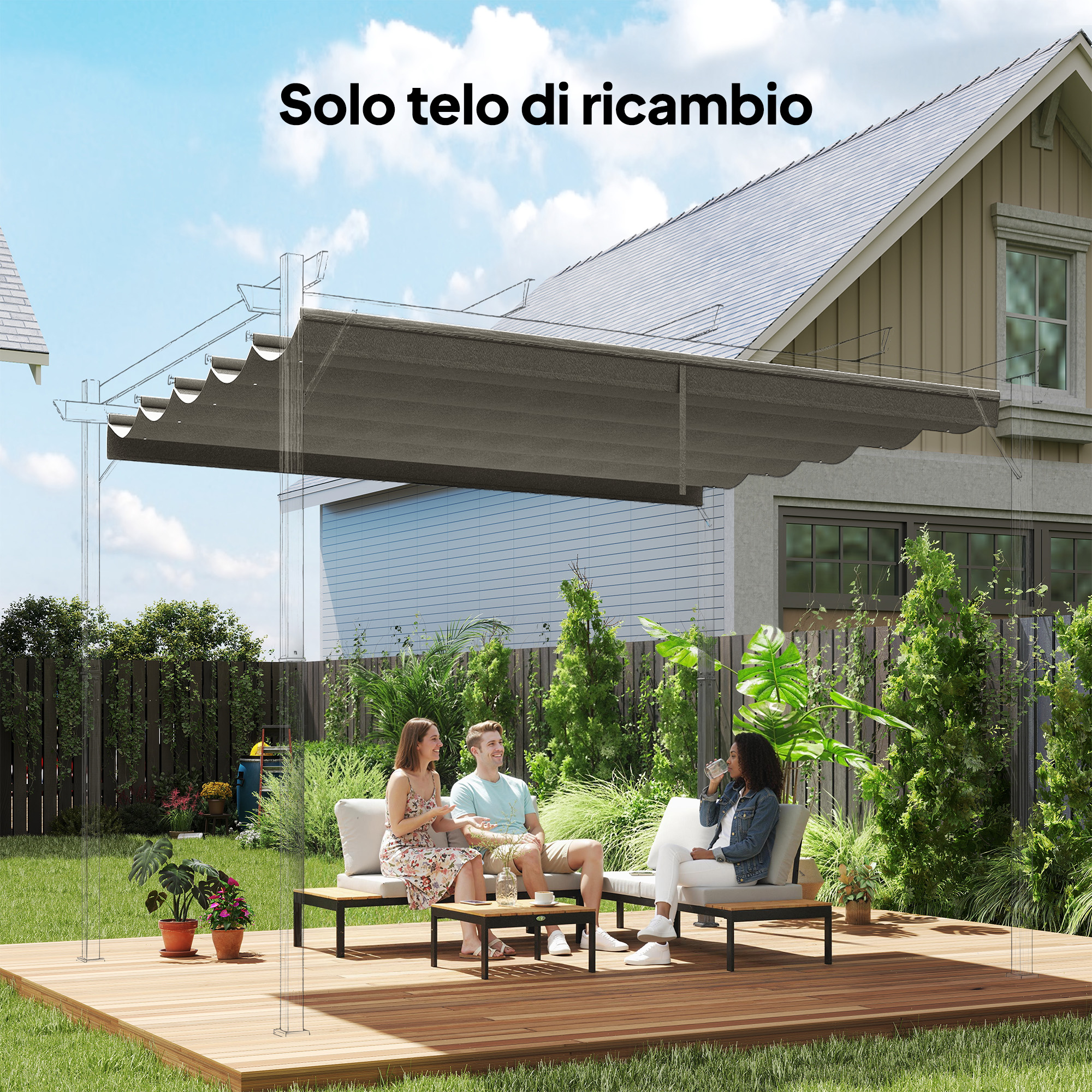 Tetto di Ricambio per Gazebo 3x3 m con 10 Fori di Drenaggio in Poliestere Grigio Chiaro...