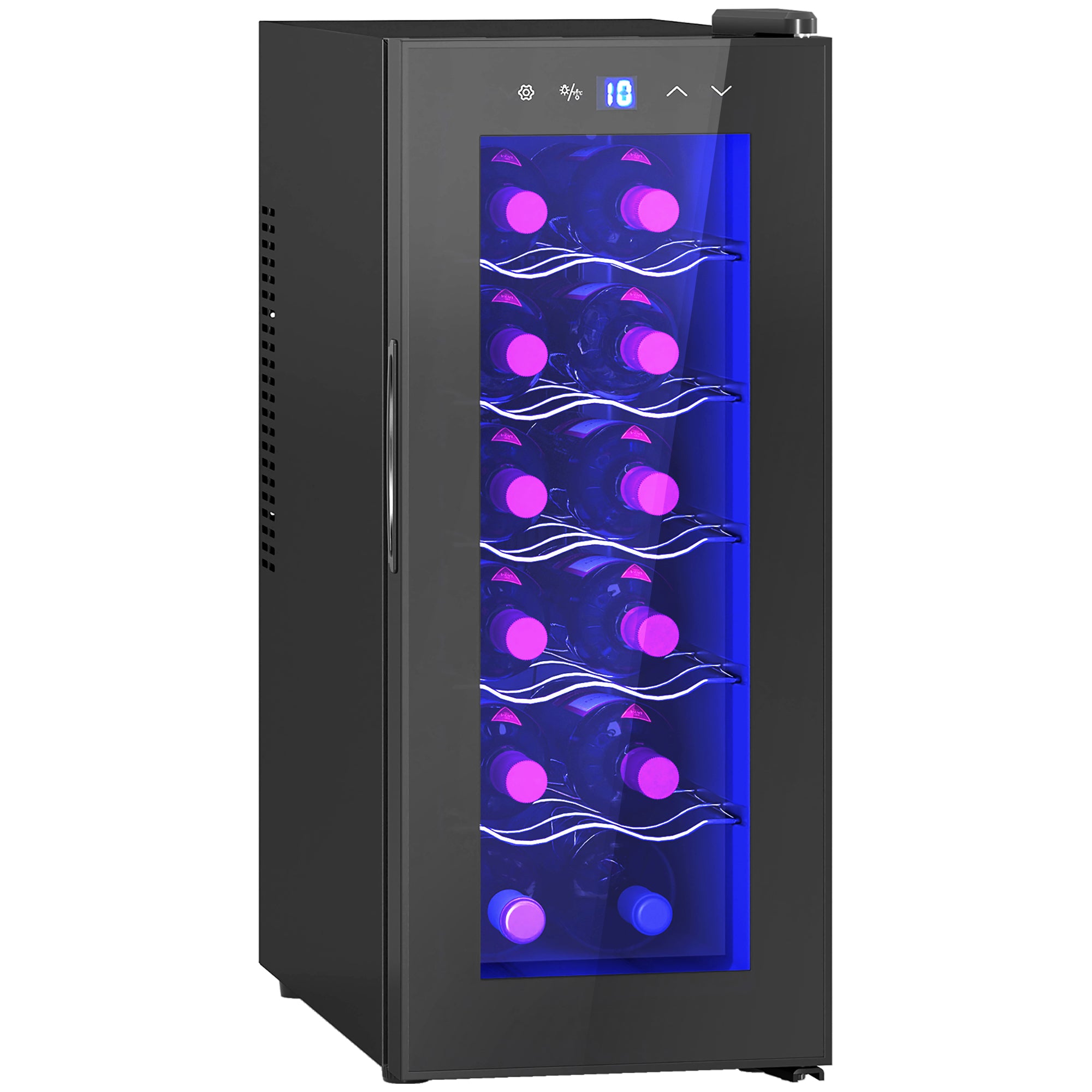Cantinetta Vino Refrigerata per 12 Bottiglie Doppio Controllo Temperatura Ripiani Regolabili e Luci Nero