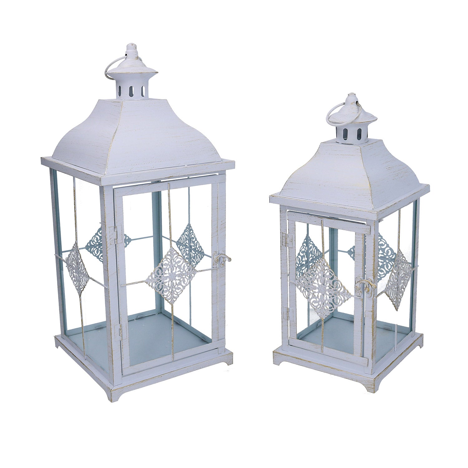 Image of Set 2 Lanterne in Metallo bianco opaco dorato quadro