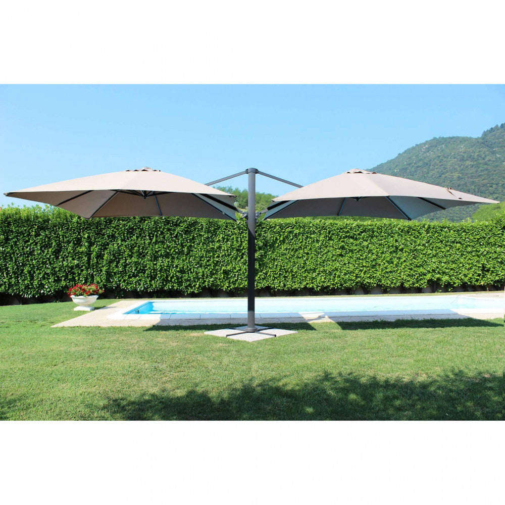 Ombrellone da Giardino Doppio Archimede 3x3 m in Alluminio Antracite Telo Tortora...