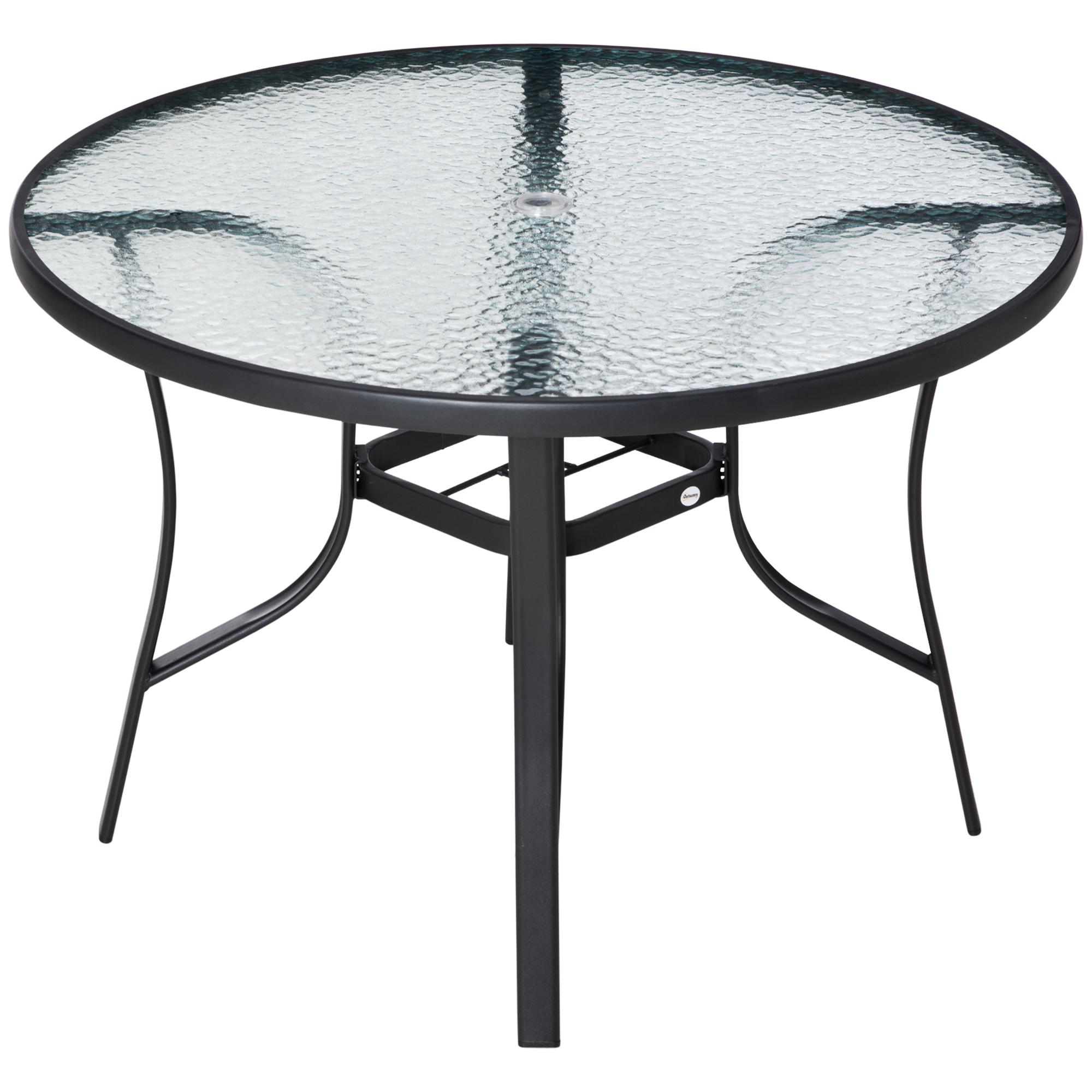 Tavolo da Giardino Ø106,5x71 cm in Acciaio e Vetro Nero...