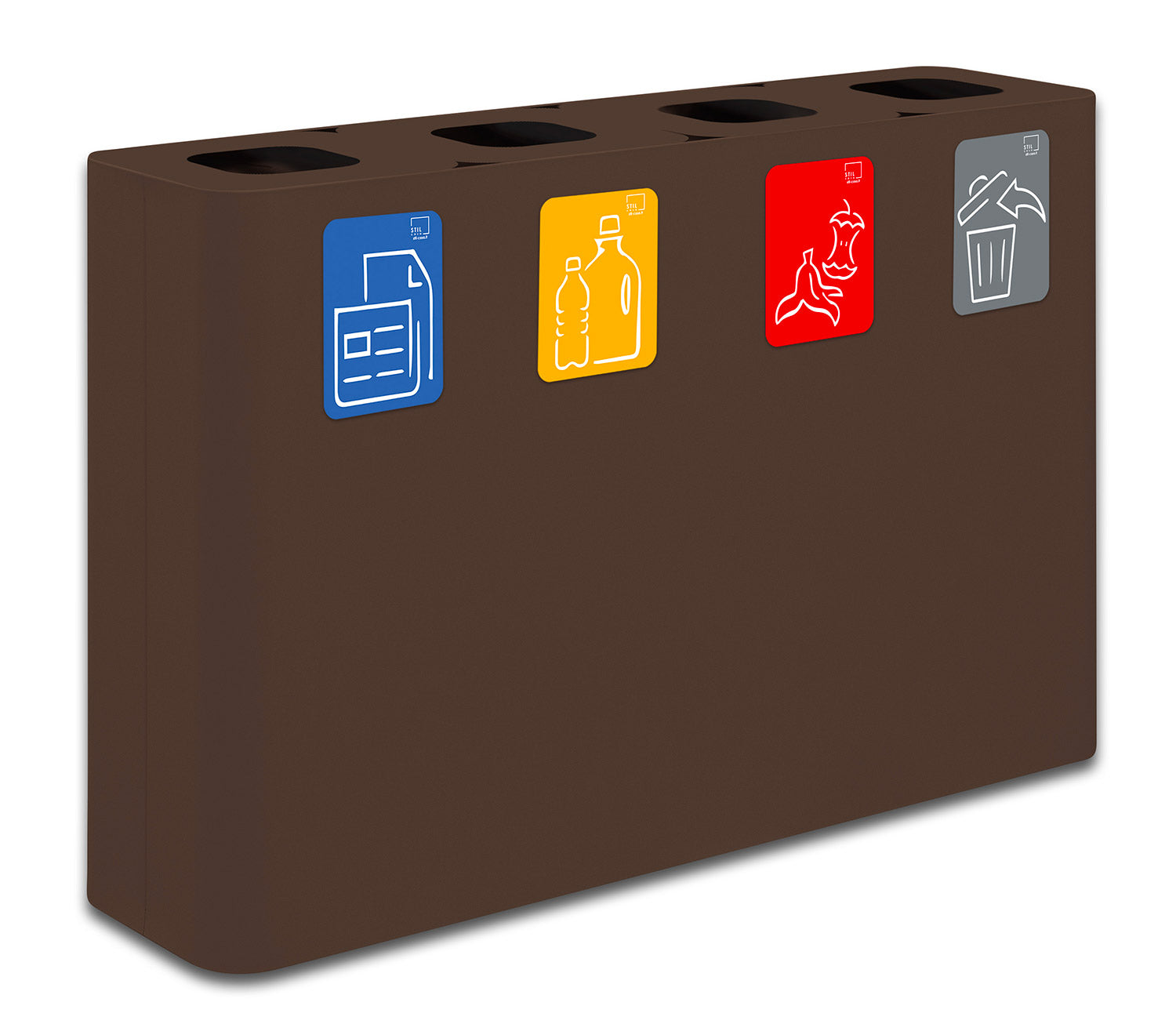 Pattumiera Sistema di Raccolta Rifiuti 120x30xh80 cm In Acciaio Verniciato 4 Scomparti Marrone...