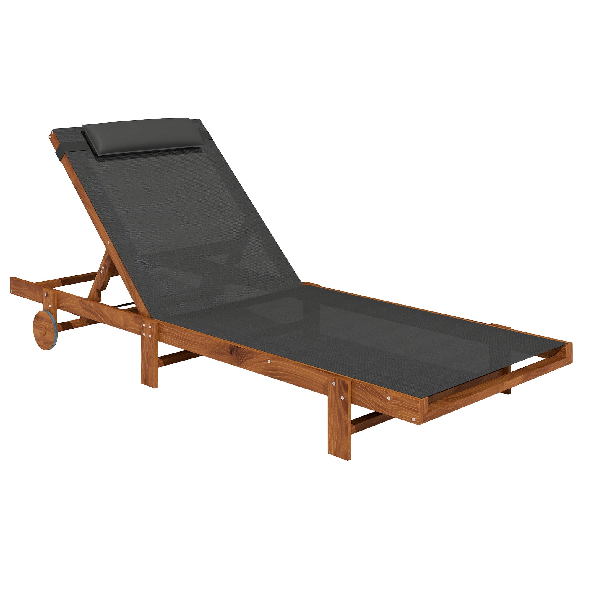 Lettino Prendisole 84x200x101 cm Schienale Regolabile su 4 Posizioni in Legno e Textilene Nero