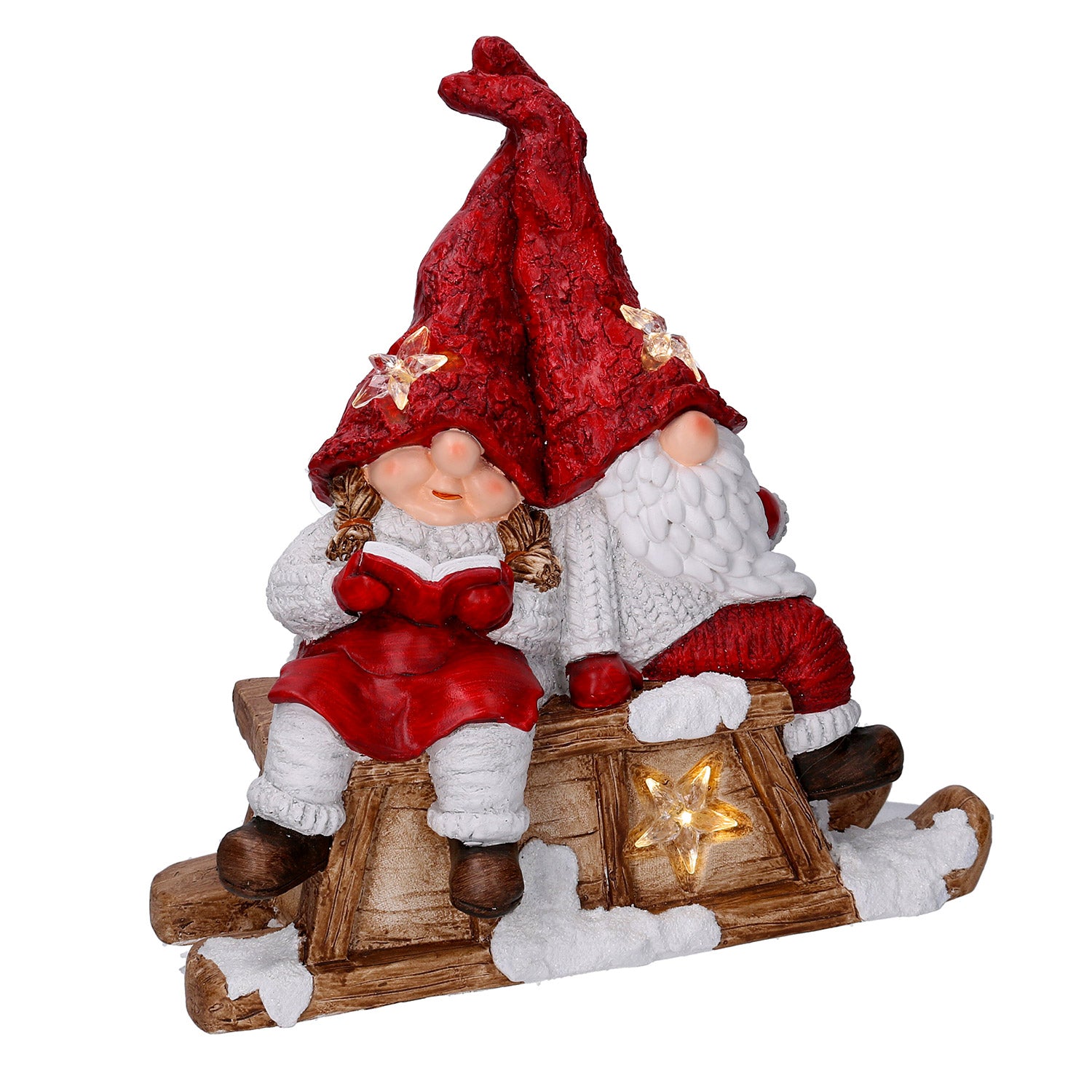Pupazzo Babbo Natale con Led in Resina con bimba rosso cm 40x26xh15...