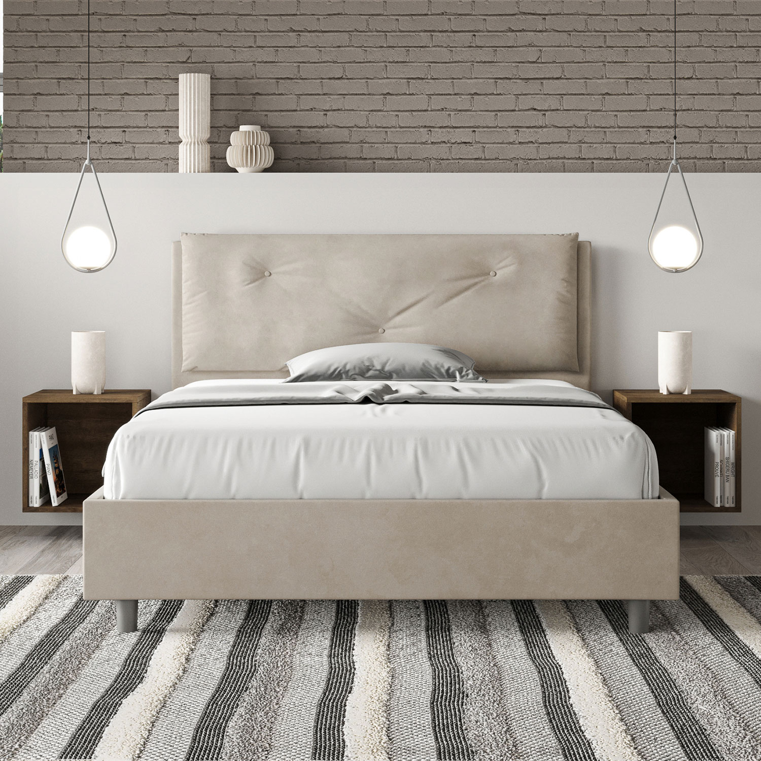 Letto Matrimoniale Francese 140x190 cm Senza Rete Imbottito in Microfibra Appia Large Sabbia...