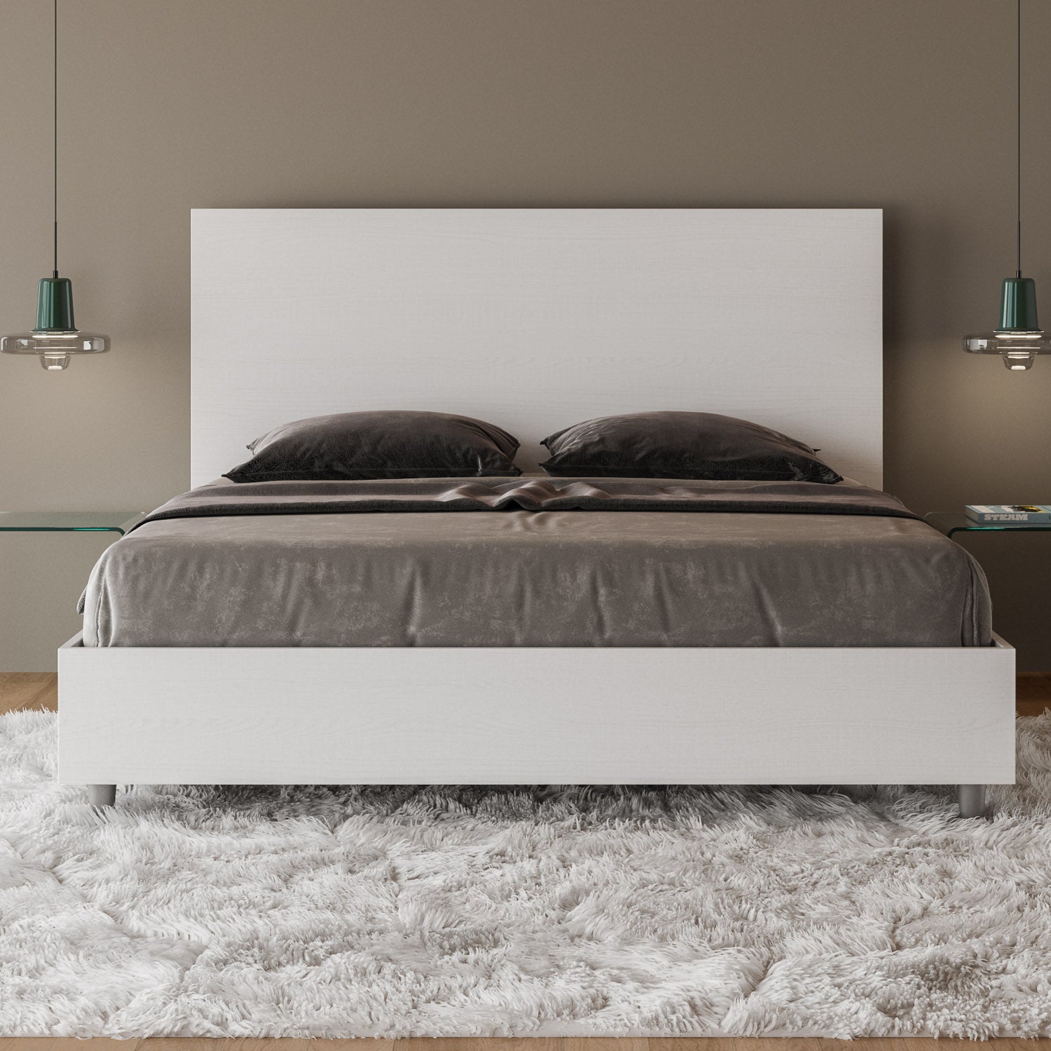 Letto Matrimoniale 160x200 cm Senza Rete Egos Bianco Frassino...