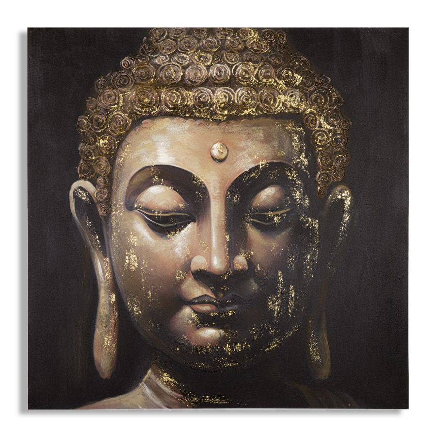 Dipinto su Tela Buddha 100x100x3 cm Cornice in Legno di Pino Multicolor