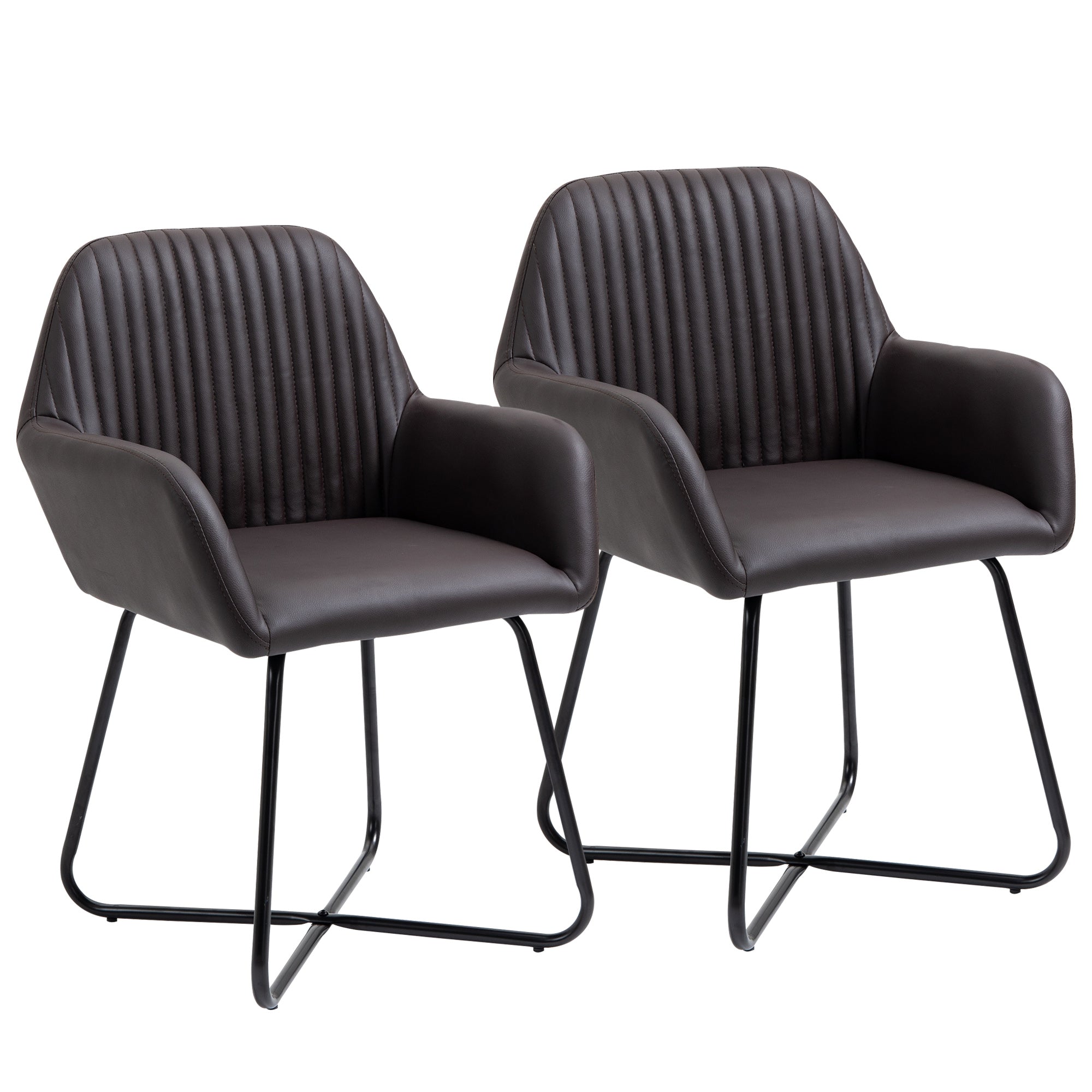 Image of Set 2 Sedie Imbottite 60x56,5x85 cm in Similpelle Marrone