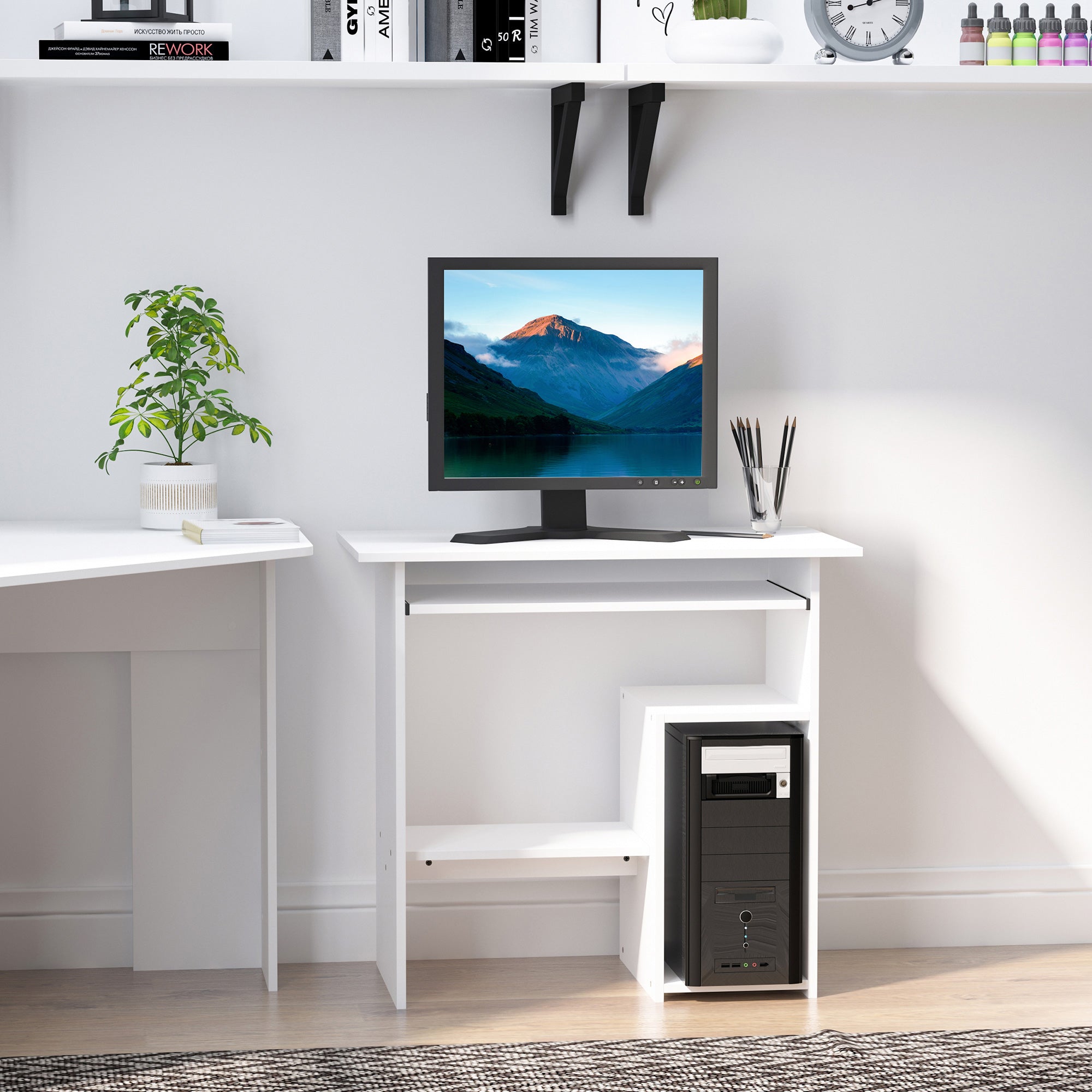 Scrivania da Ufficio Compatta 80x45x75 cm in Legno Bianco...