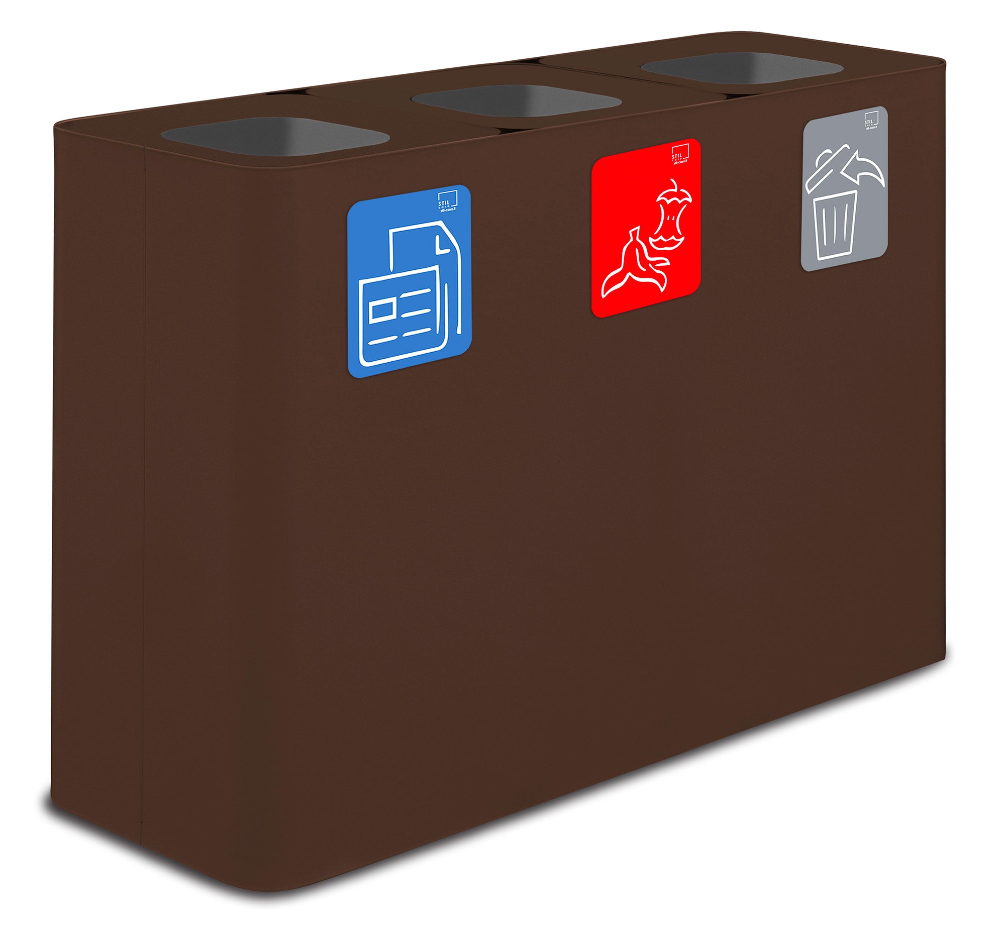 Pattumiera Sistema di Raccolta Rifiuti 115x38xh80 cm in Acciaio 3 Scomparti Marrone...