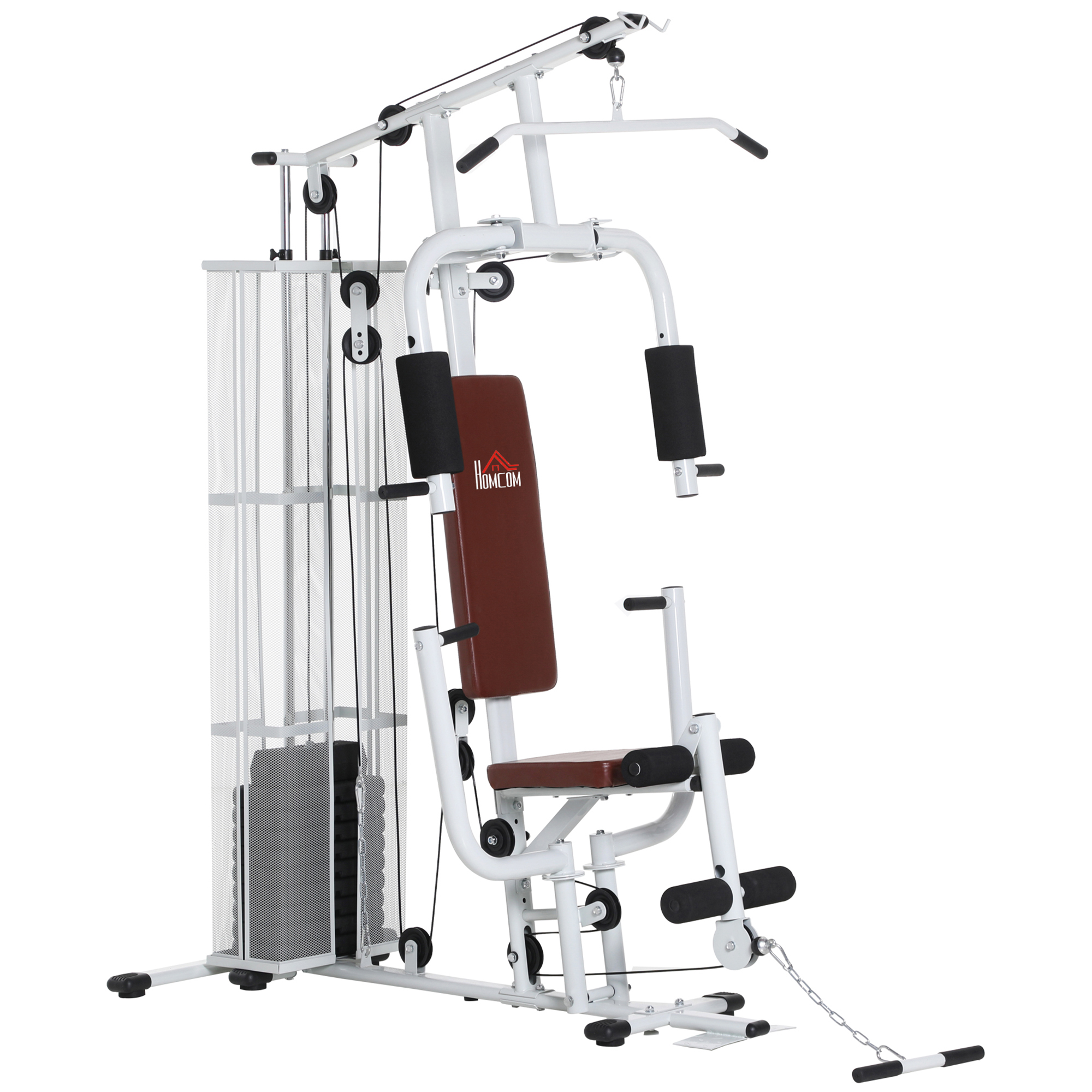 Stazione Fitness Multifunzione 150x110x210 cm in Acciaio e PU Bianco