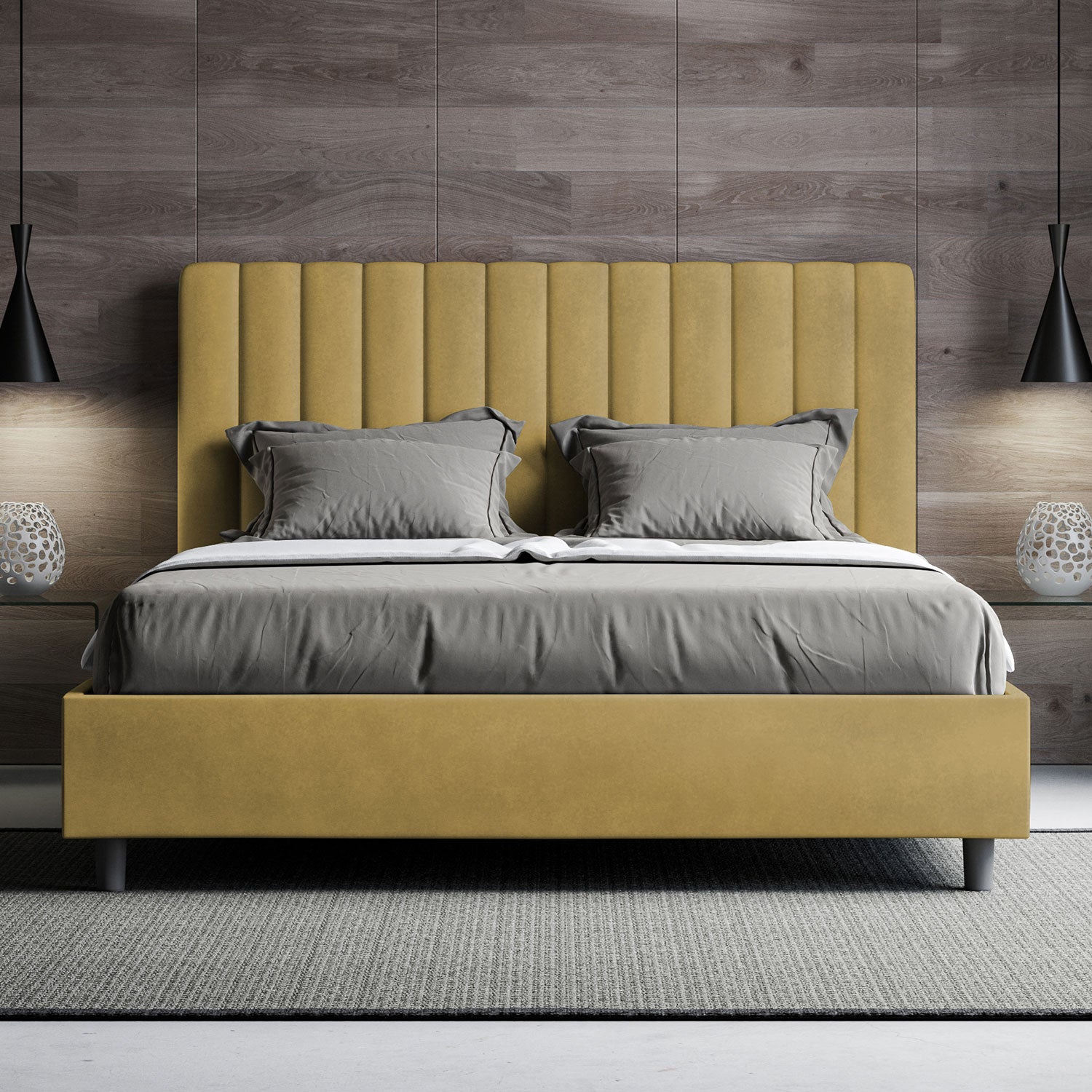 Letto Matrimoniale 160x200 cm Senza Rete Agueda Ocra...