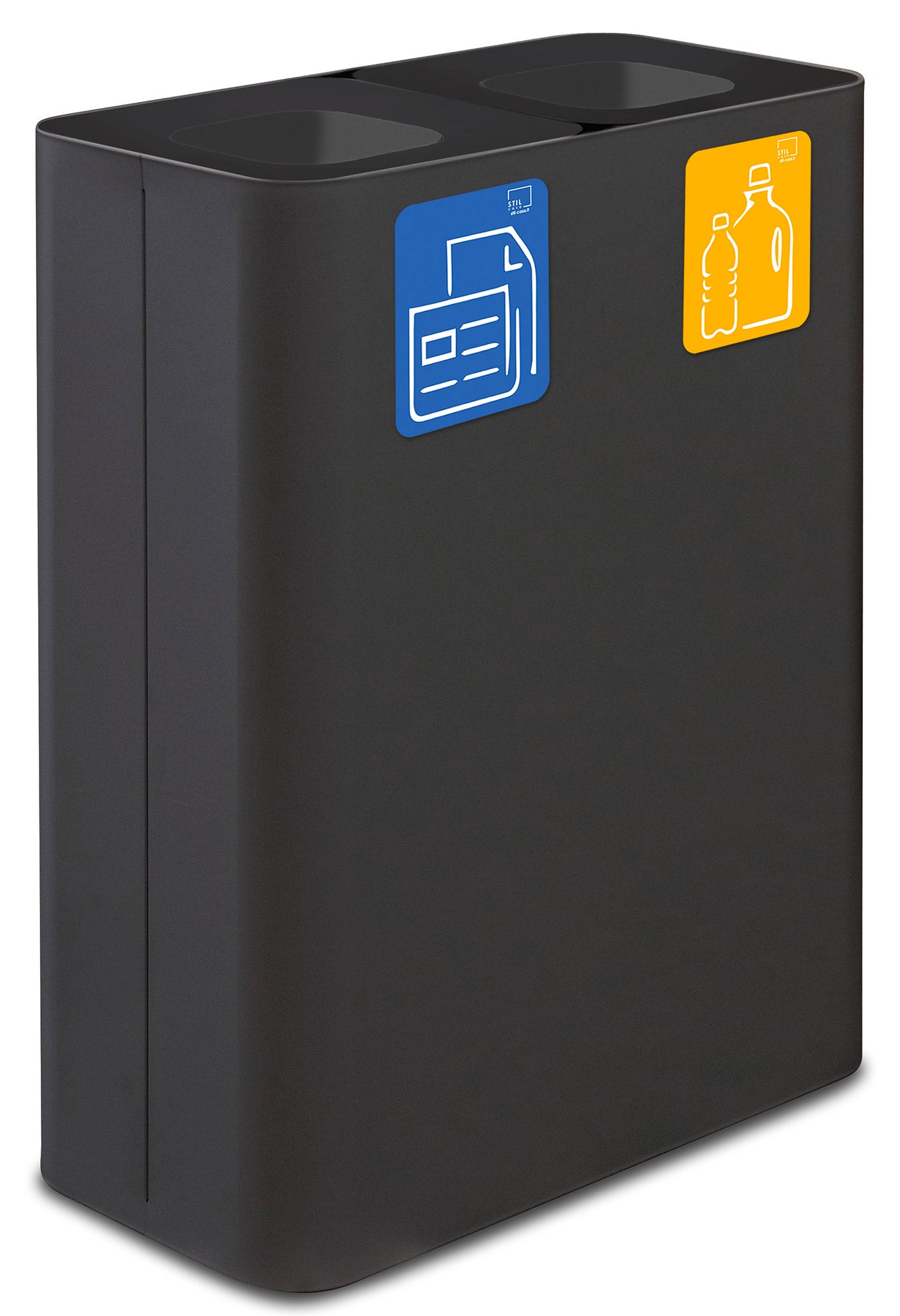 Pattumiera Sistema di Raccolta Rifiuti 60x30xh80 cm In Acciaio Verniciato Doppio Scomparto Nero...