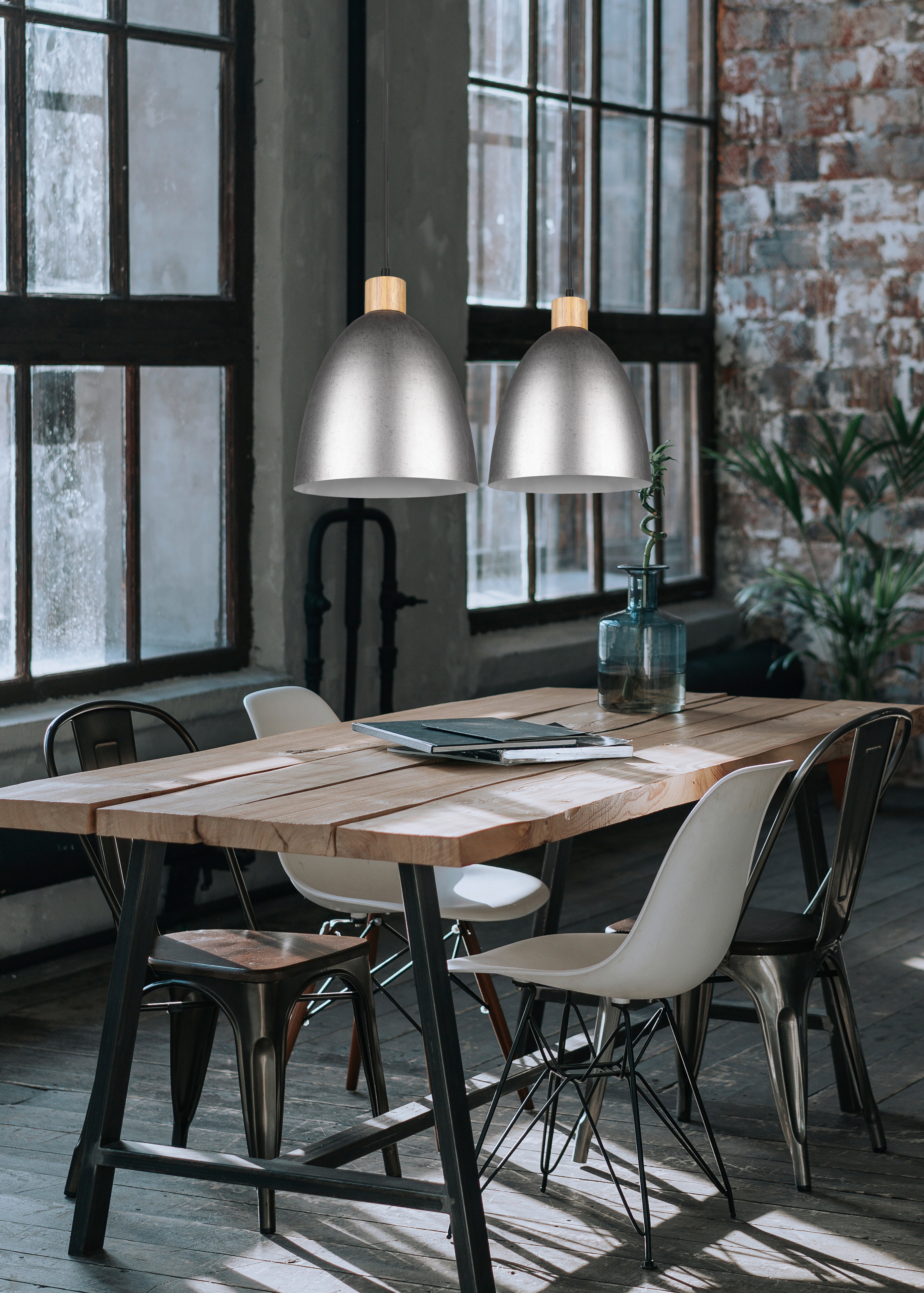 Lampada a Sospensione da Interno E27 in Metallo Nickel Anticato...