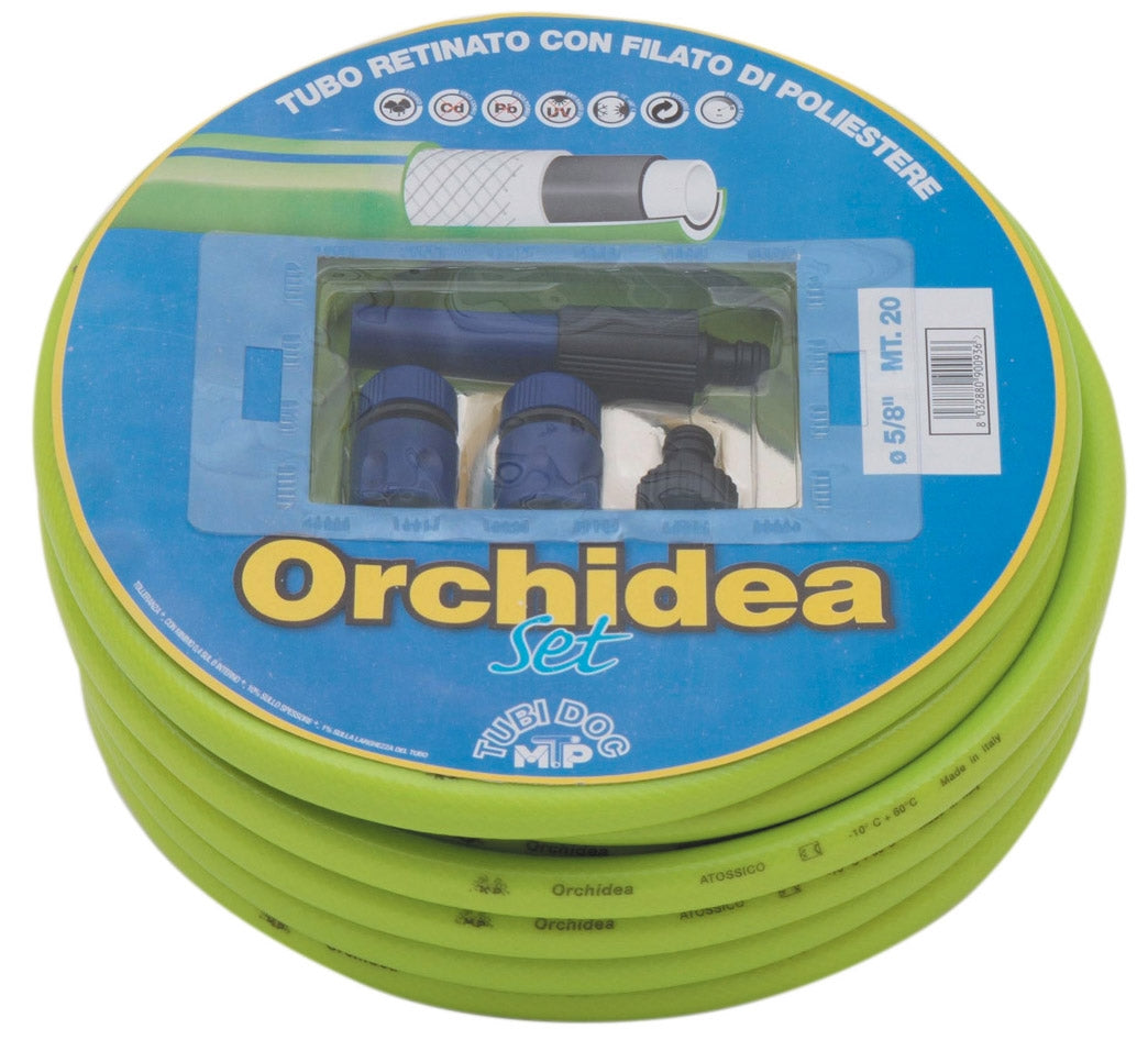 Tubo Retinato Pompa dell'Acqua da Giardino 20 Metri con Accessori Bauer Orchidea