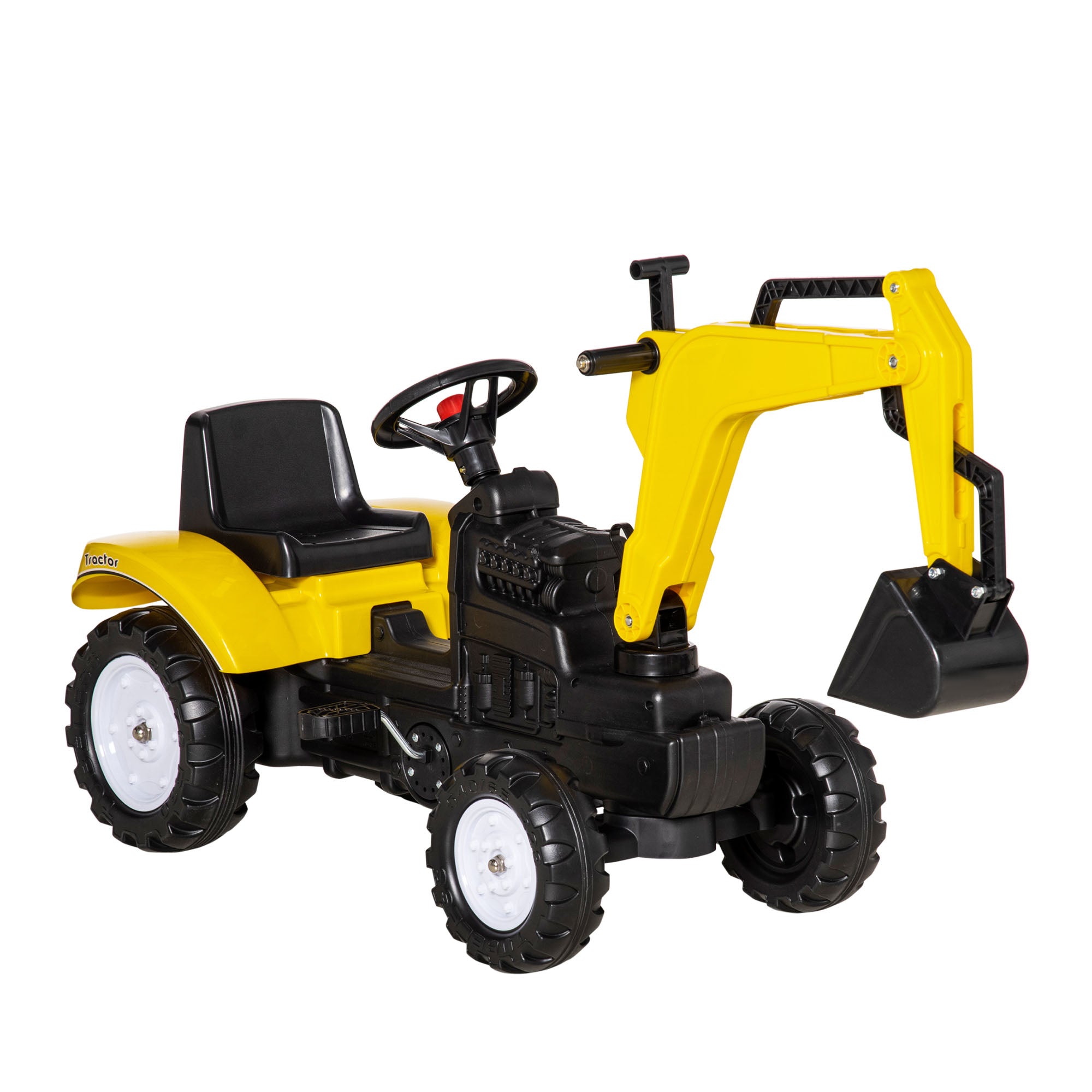 Image of Trattore Ruspa a Pedali per Bambini 107x42x71 cm 6 Ruote in Acciaio e Plastica Giallo