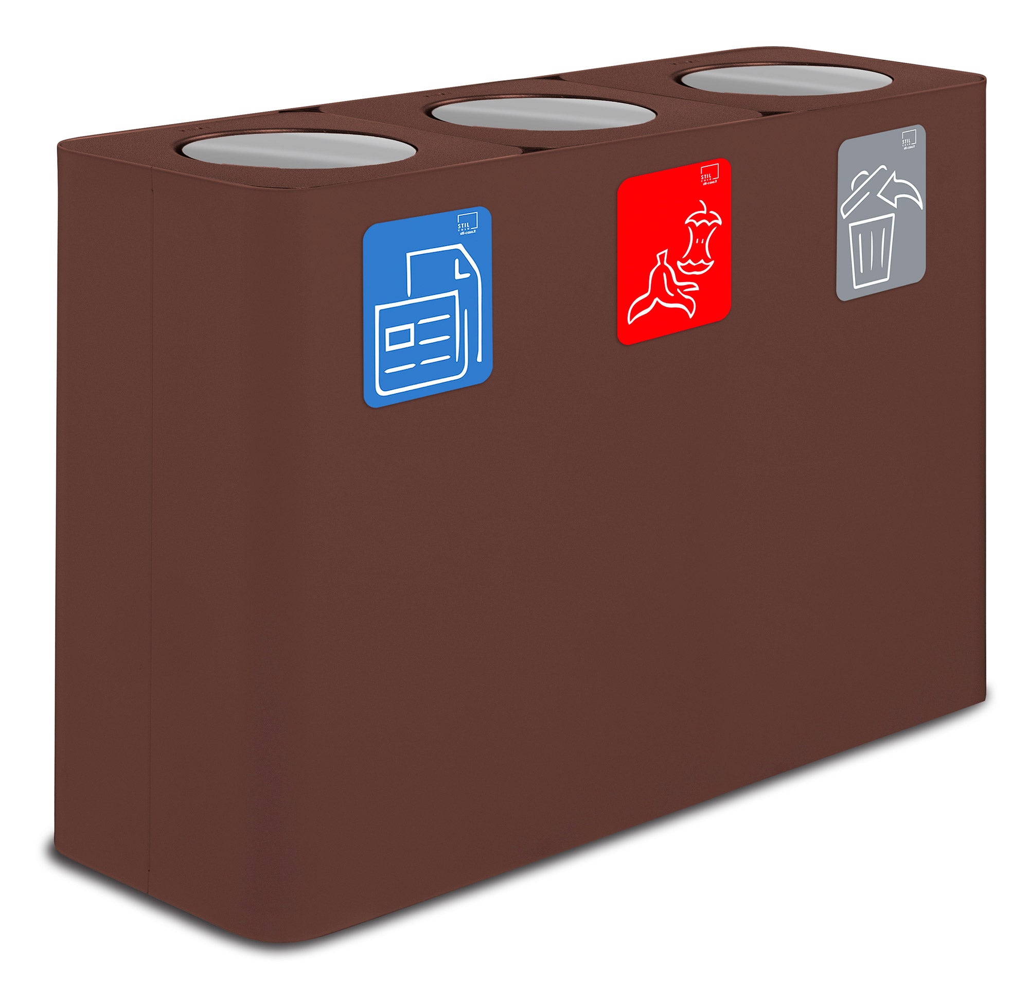 Pattumiera Sistema di Raccolta Rifiuti 115x38xh80 cm in Acciaio 3 Scomparti Marrone...