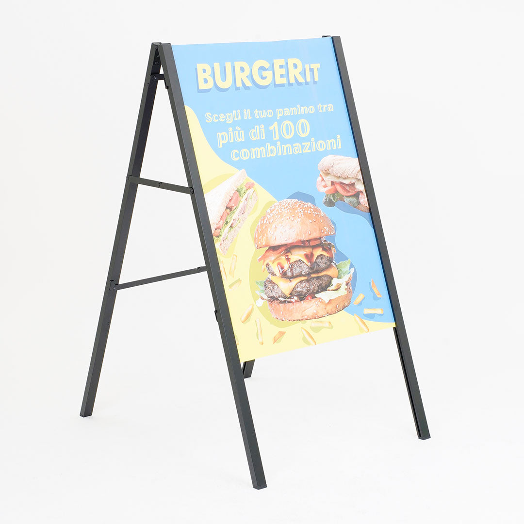Espositore Pubblicitario Bifacciale a Cavalletto Pieghevole 115x63,4x80 cm in Metallo Nero...