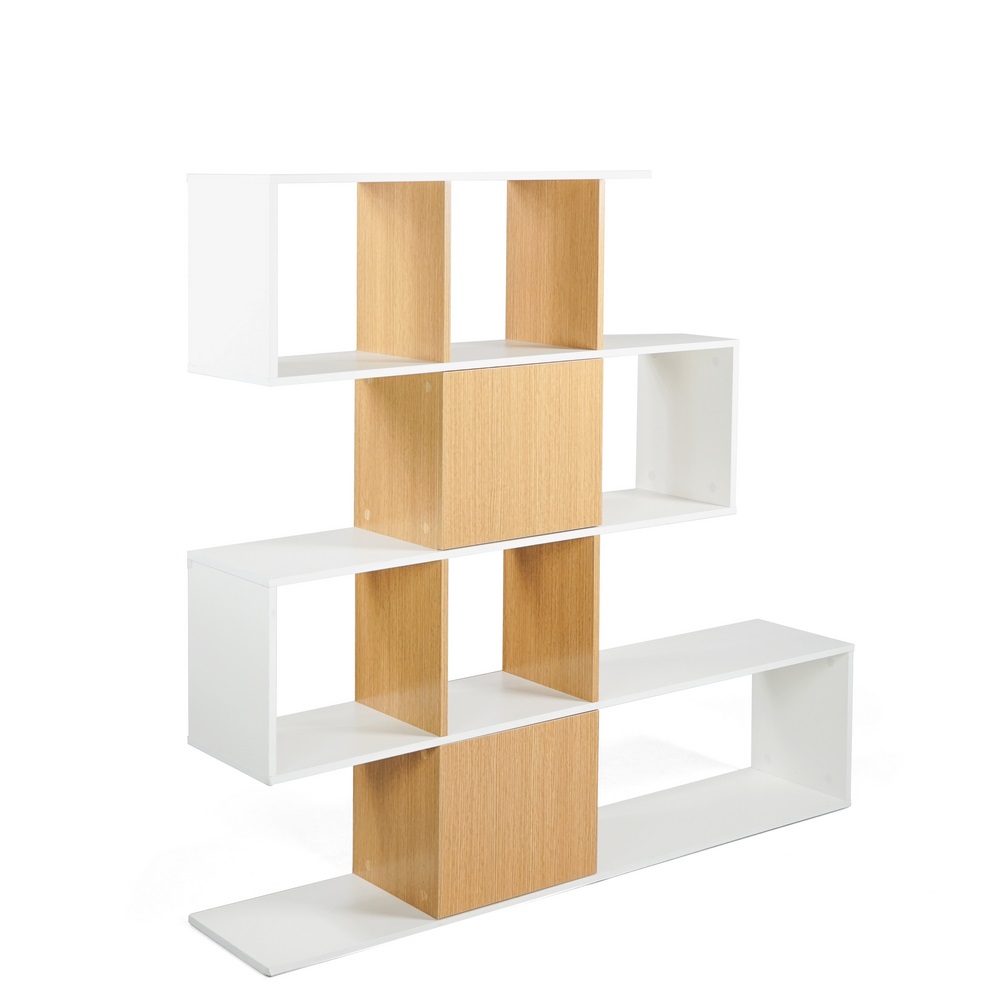 Libreria Moderna 6 Ripiani 145x145x30 cm in Legno Melaminico Bianco Opaco e Rovere