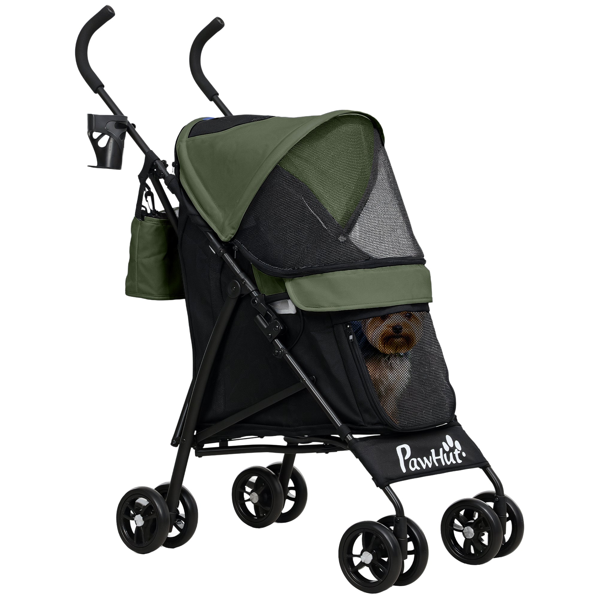 Passeggino per Cani 76x44x103 cm con 2 Finestre a Rete Nero e Verde Scuro