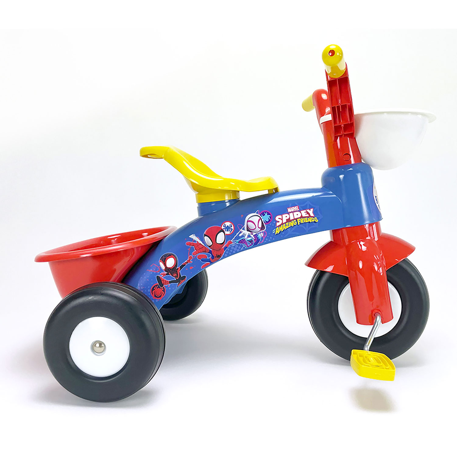 Triciclo a Pedali Primi Passi per Bambini 3 Ruote e Vano Contenitore Marvel Spidey Blu e Rosso...