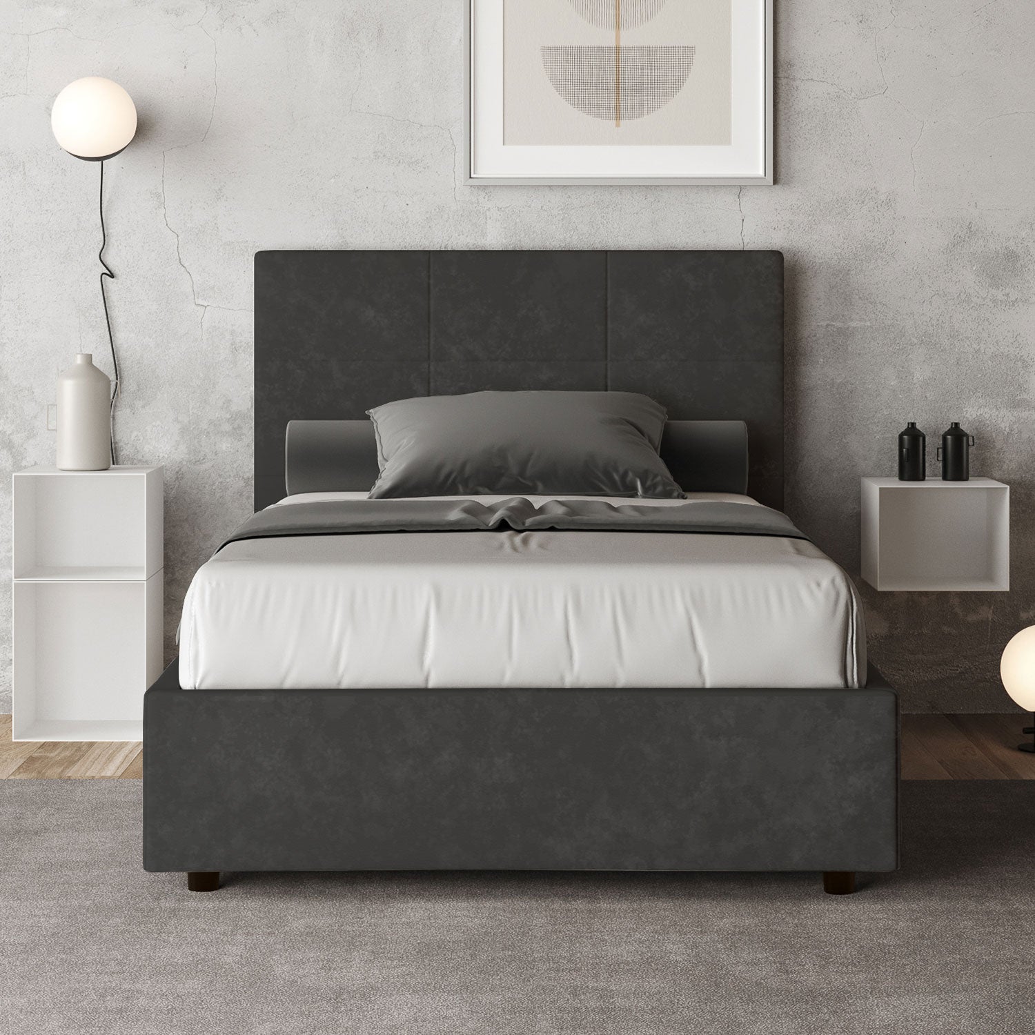 Letto 1 Piazza e Mezzo 120x200 cm Senza Rete Mika Grigio...