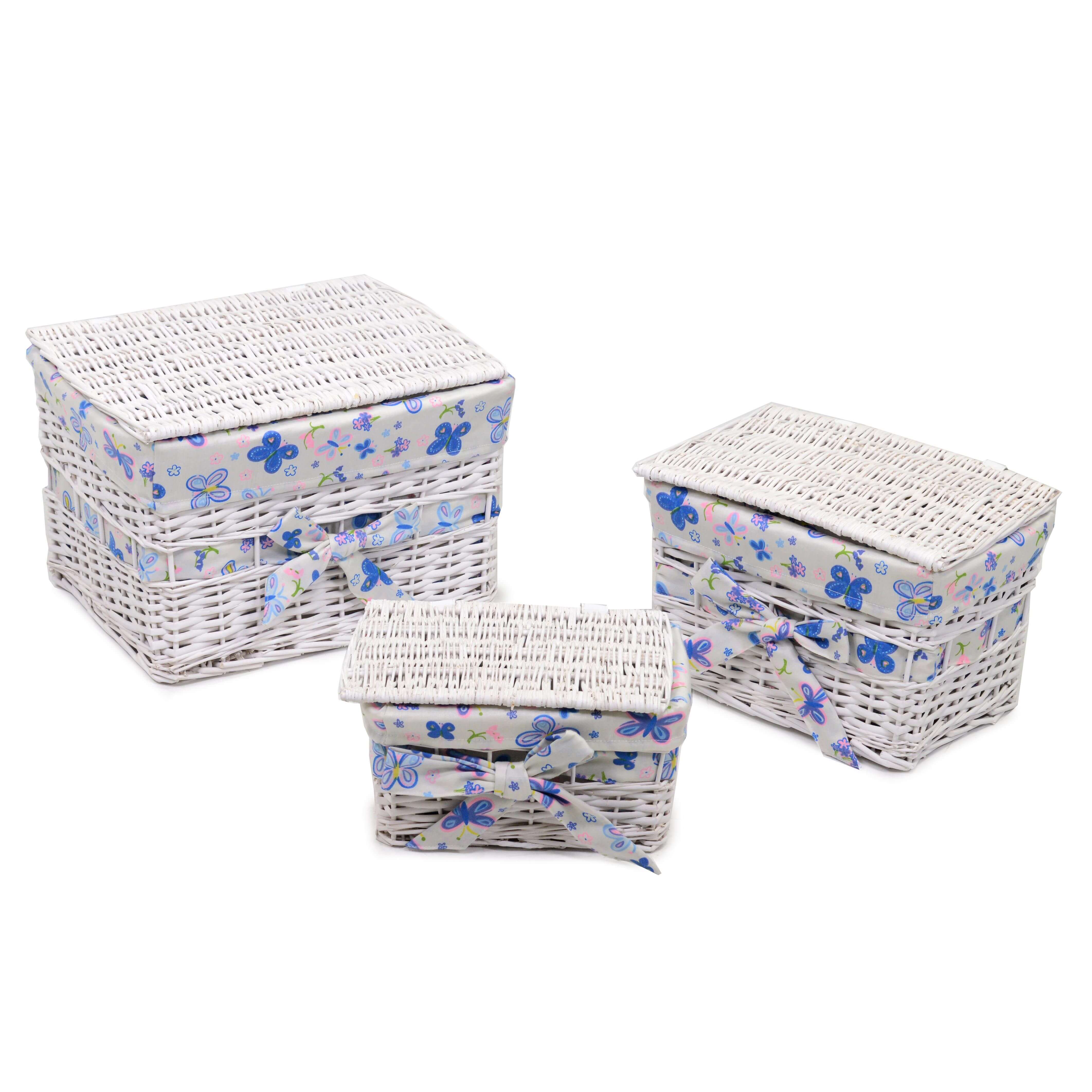 Image of Set 3 Scatole in vimini spaccato sam bianco rettangolare
