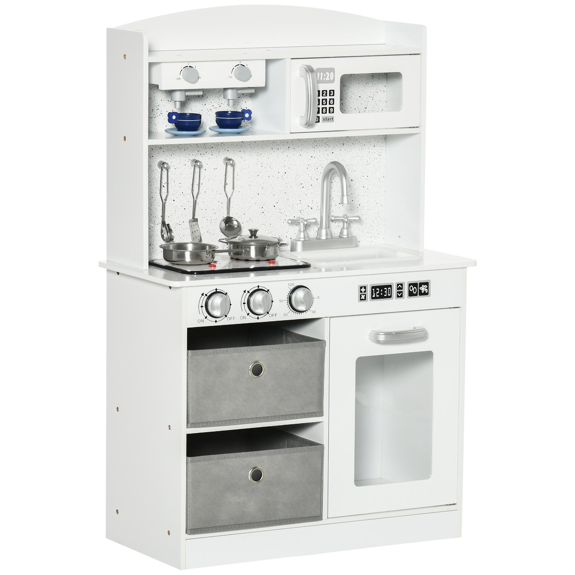 Cucina Giocattolo per Bambini 60,1x31,7x92,9 cm con Luci e Utensili in MDF e PP Bianca