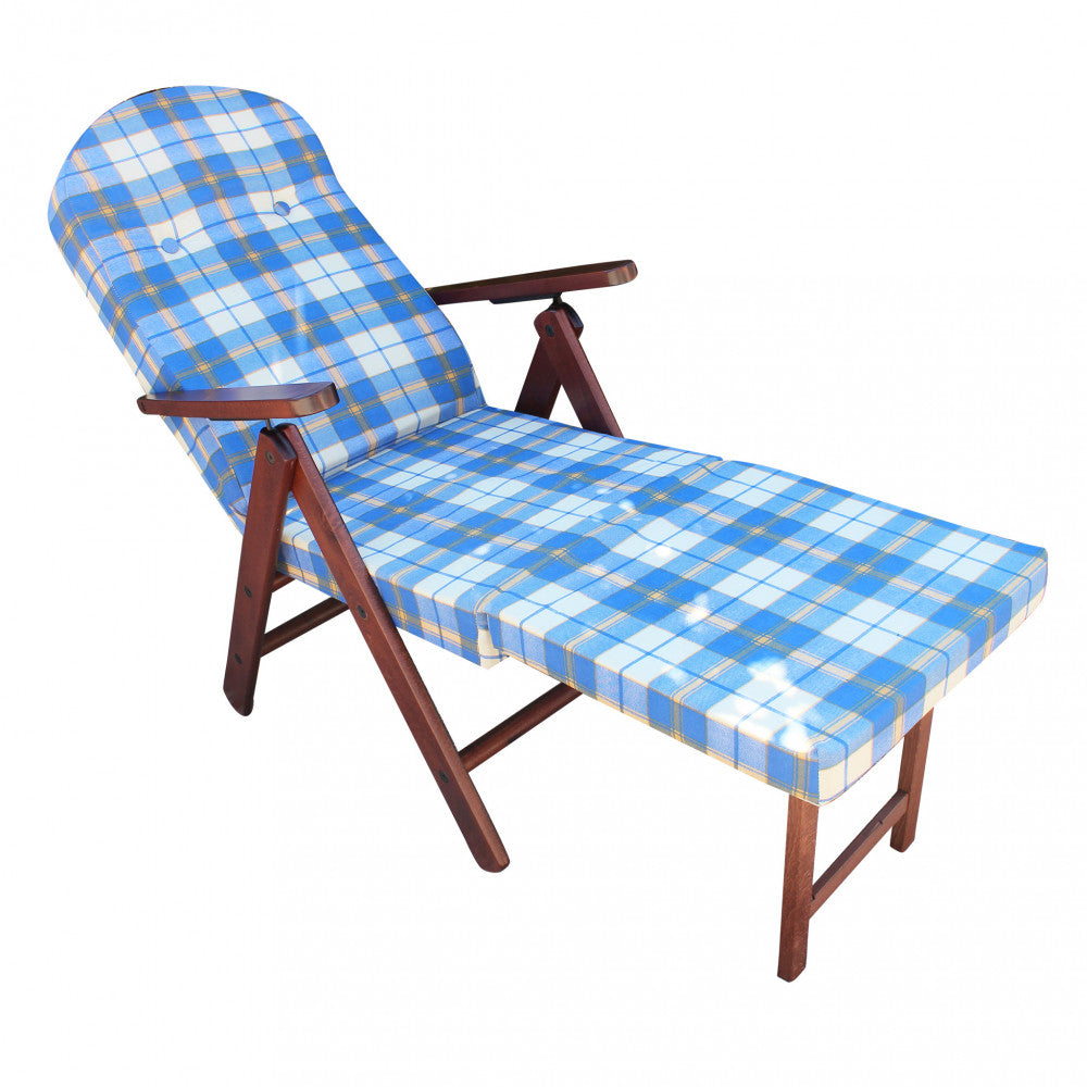 Poltrona 4 Posizioni Relax Faggio con Cuscino e Prolunga 84/40x 60x100 h cm in Cotone Blu...