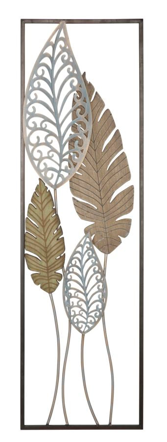 Image of Pannello e Legno Foglie 30,5x2,5x99,5 cm in Ferro e MDF Oro e Argento