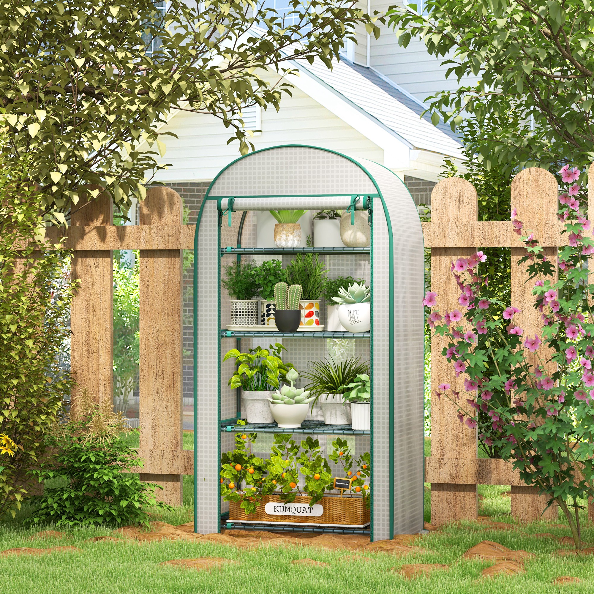 Serra da Giardino Verticale 80x50x160 cm con 4 Ripiani in Metallo e Copertura in PE Bianco...