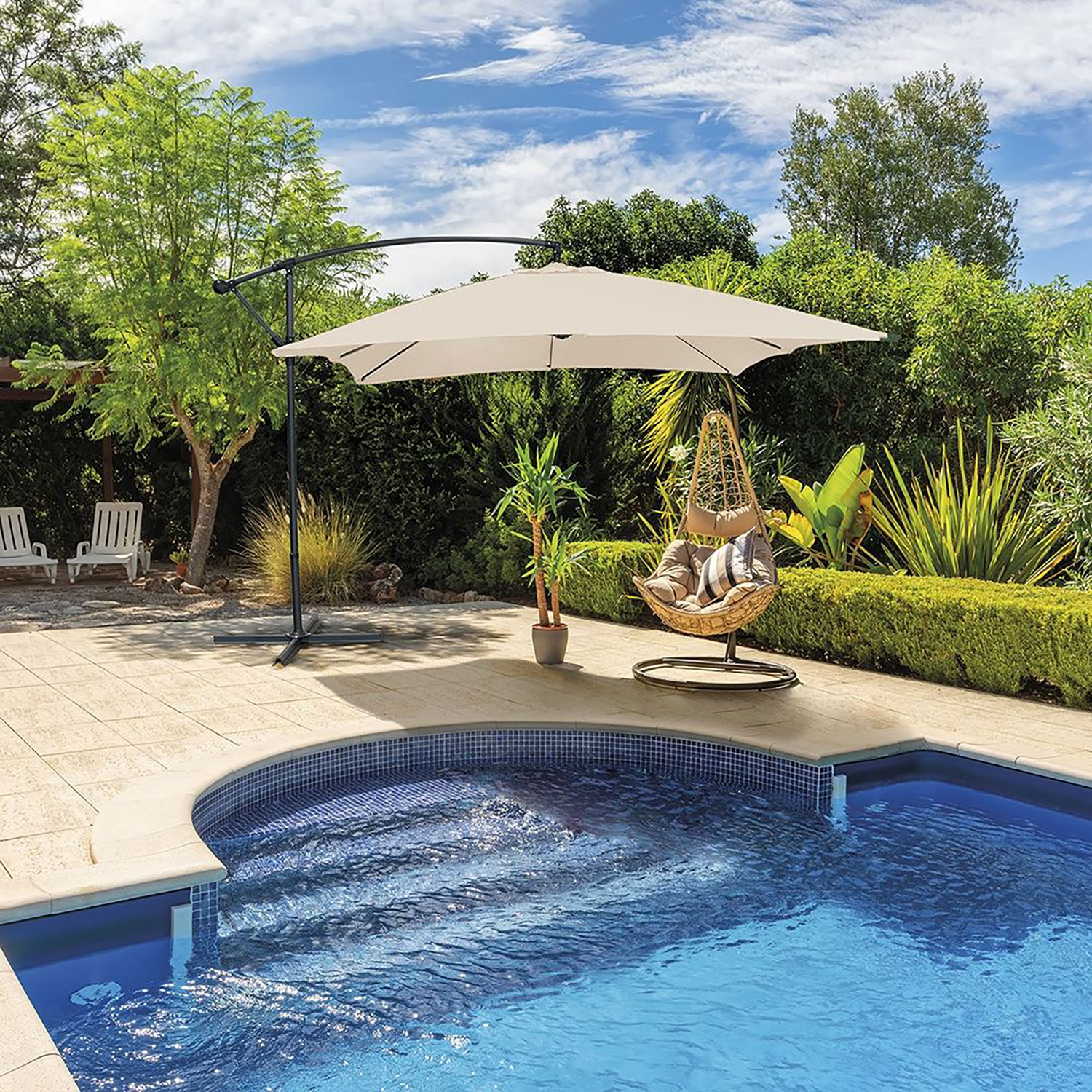 Ombrellone Lampara da Giardino Palo Laterale 300x200 cm in Acciaio e Poliestere Tortora Kios...