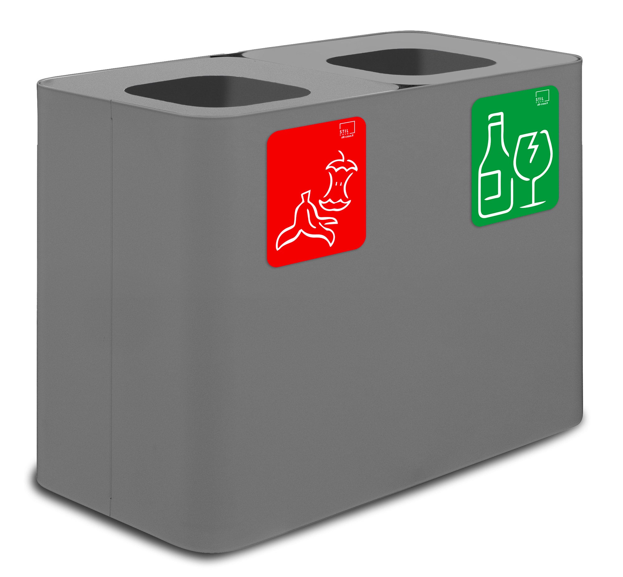 Pattumiera Sistema di Raccolta Rifiuti 77x38xh50 cm In Acciaio Verniciato 2 Scomparti Grigio...