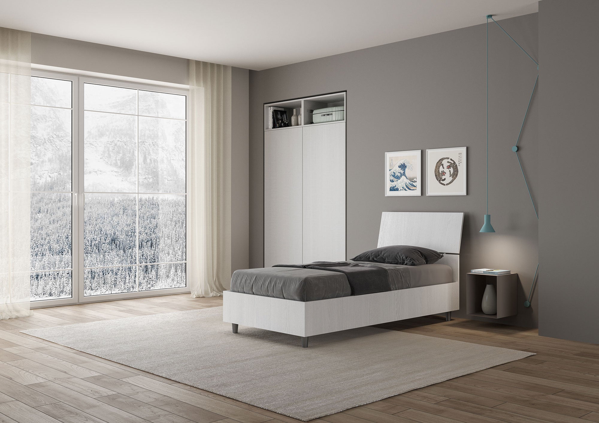 Letto Singolo 80x200 cm Senza Rete Testata Inclinata Demas Bianco Frassino...