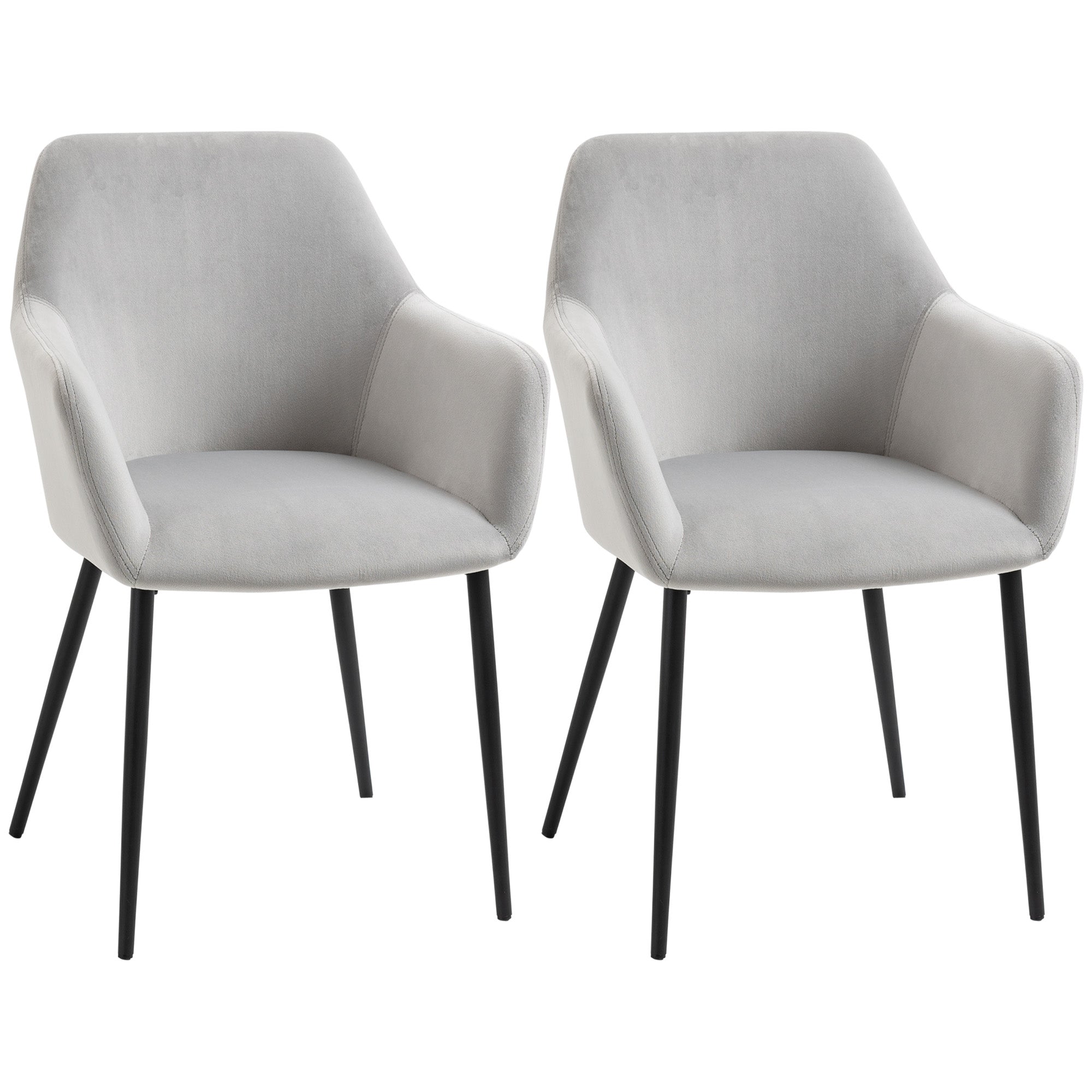 Image of Set 2 Sedie Imbottite 54x57x80 cm in Tessuto Effetto Velluto Grigio
