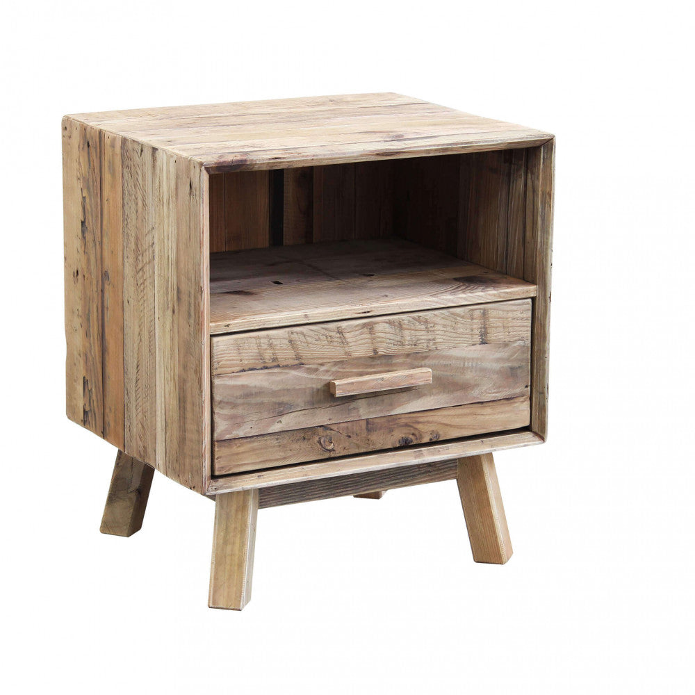 Comodino Fabian 55x45x62 h cm in Pino riciclato Marrone