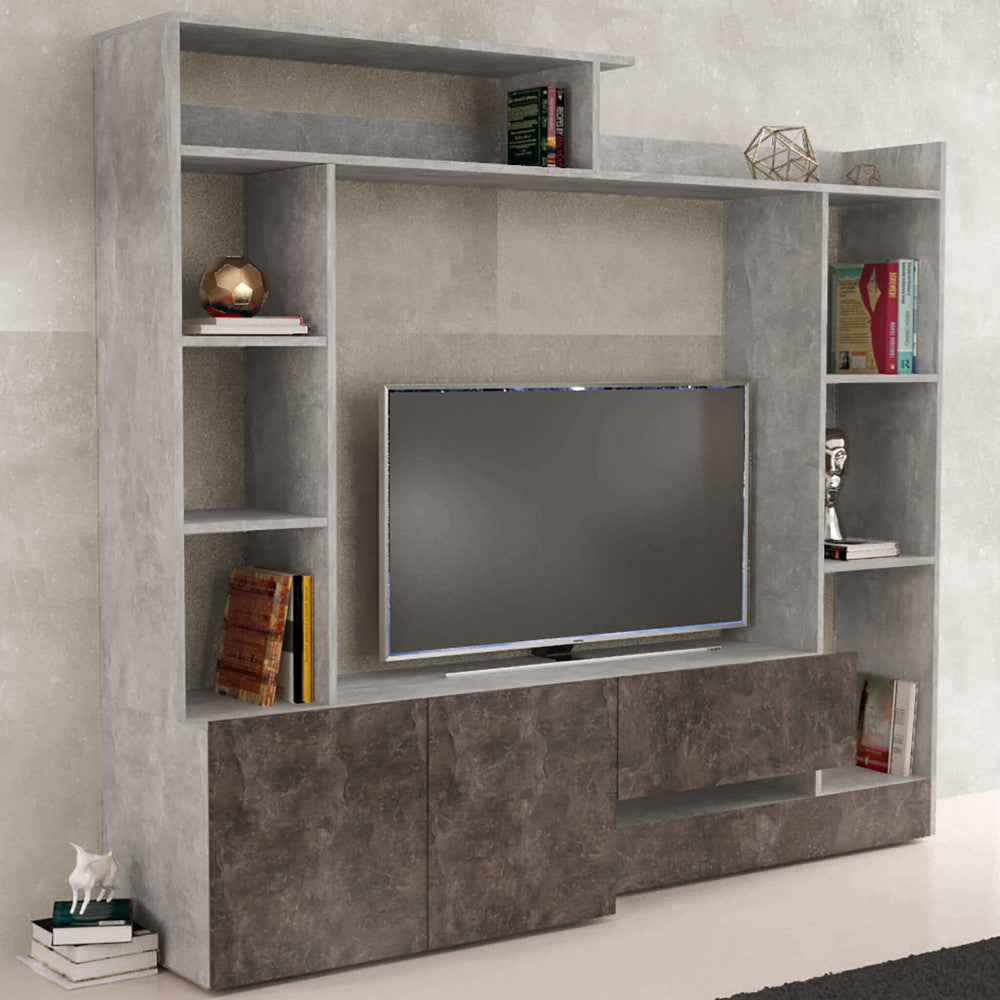 Parete Attrezzata Soggiorno Entry 180x28/40x165 h cm in Truciolare bilaminato Marmo...