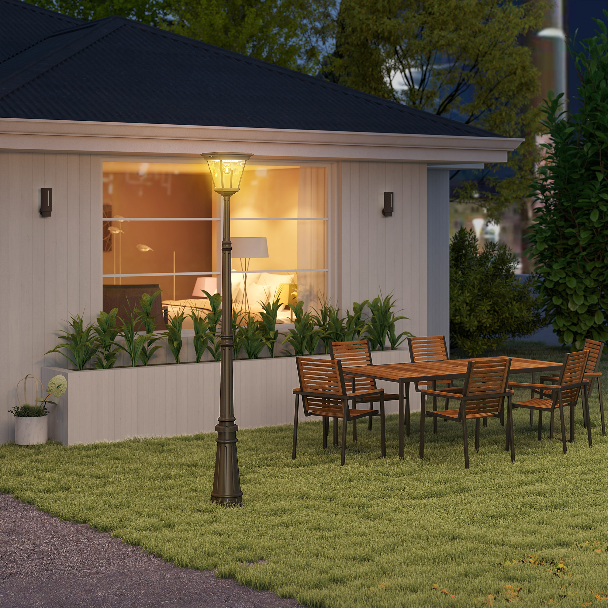 Lampione Solare da Giardino 26x24x220 cm Sensore PIR in Alluminio e Vetro Nero...
