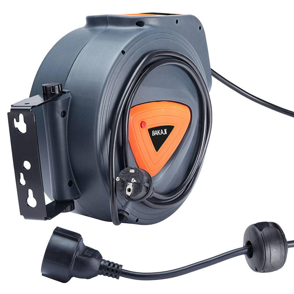 Avvolgicavo Elettrico con Cavo 10mt Prolunga Shucko Avvolgitubo Fissaggio Muro...