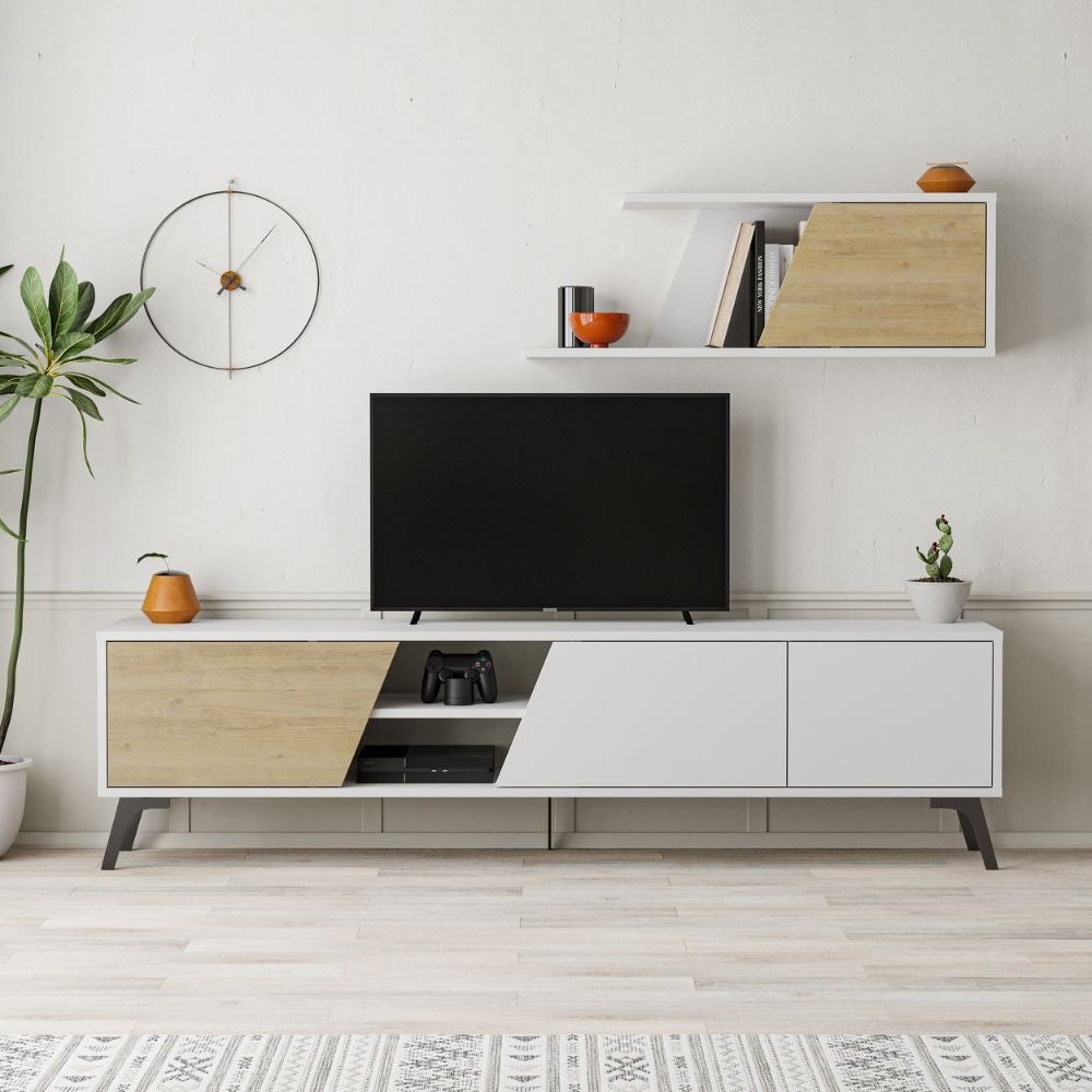Mobile TV 1 Anta e Mensola 48x35,6x180 cm in MDF Fiona Bianco Rovere...