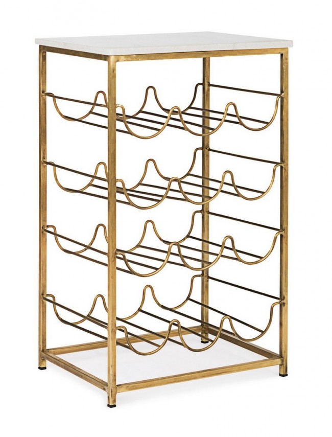 Tavolino con Porta Bottiglie 12 Ripiani Marmol in Metallo