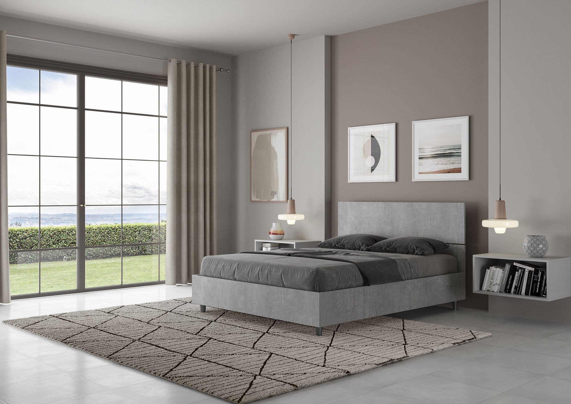 Letto Matrimoniale Francese 140x200 cm Senza Rete Testata Dritta Demas Grigio...